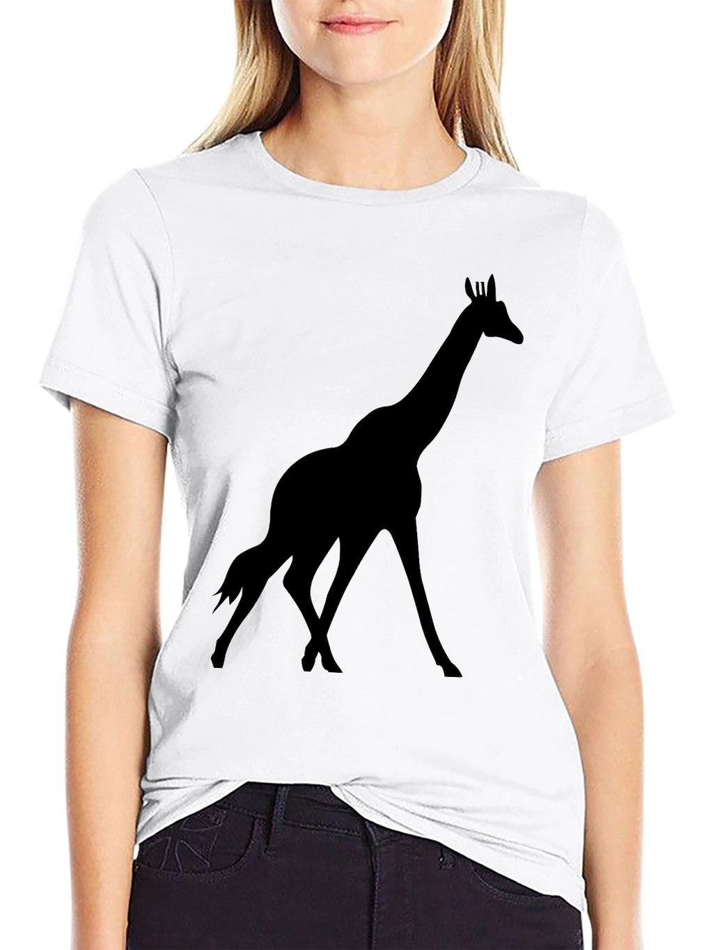 Giraffe Silhouette Graphic Black T-Shirt