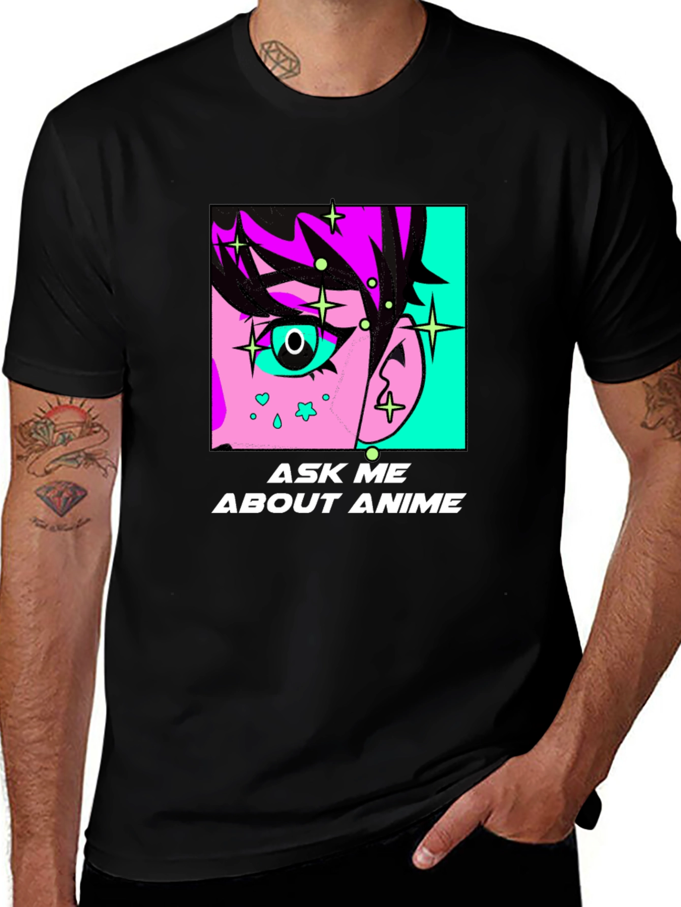 Ask Me About Anime Graphic Tee - Black Cotton T-Shirt