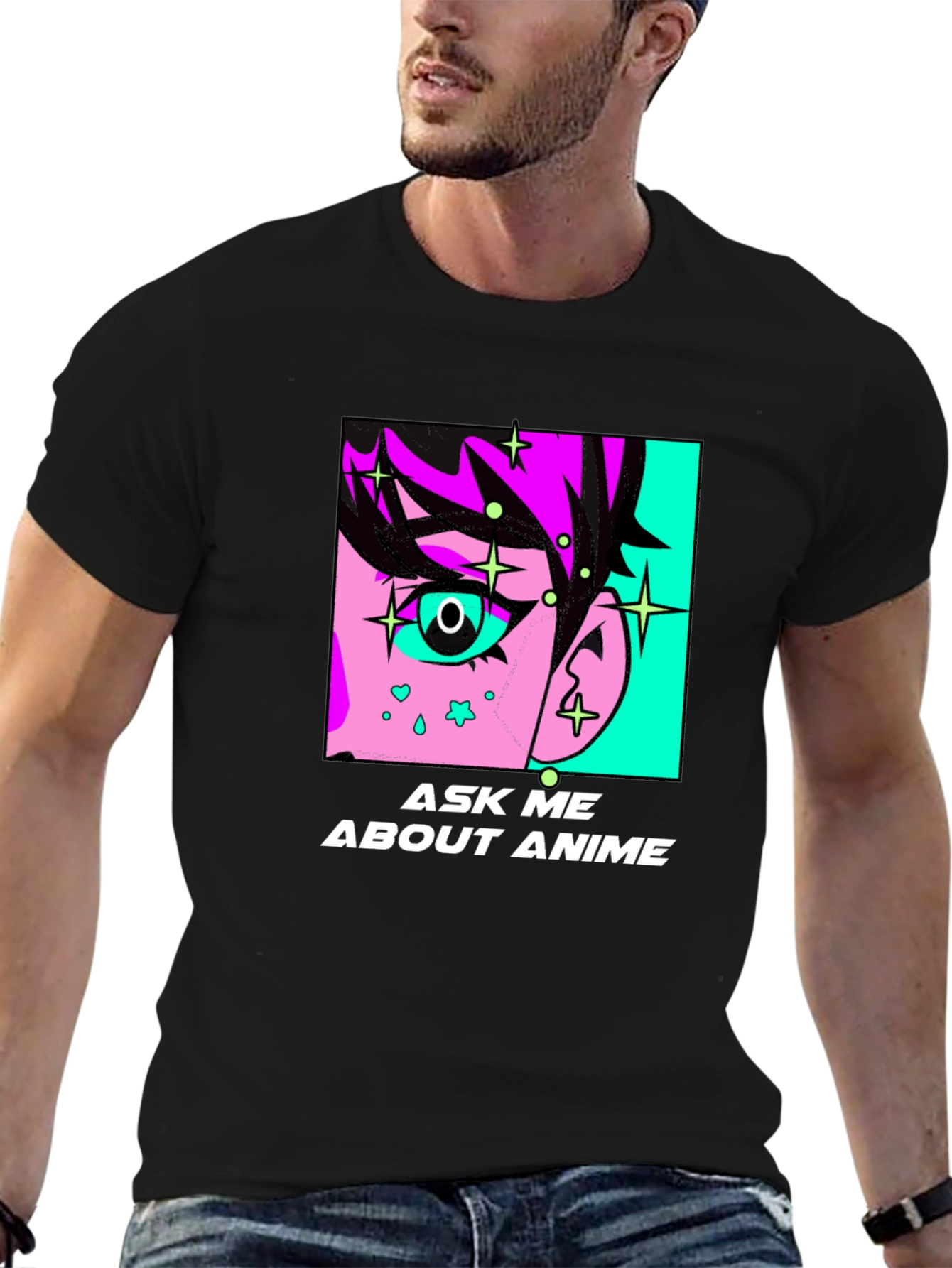 Ask Me About Anime Graphic Tee - Black Cotton T-Shirt