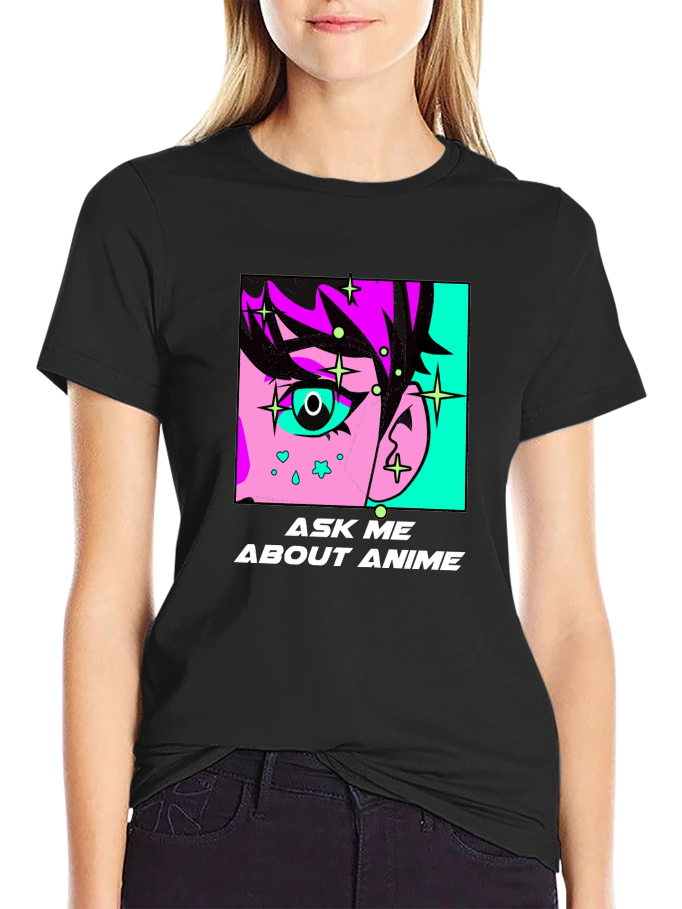 Ask Me About Anime Graphic Tee - Black Cotton T-Shirt
