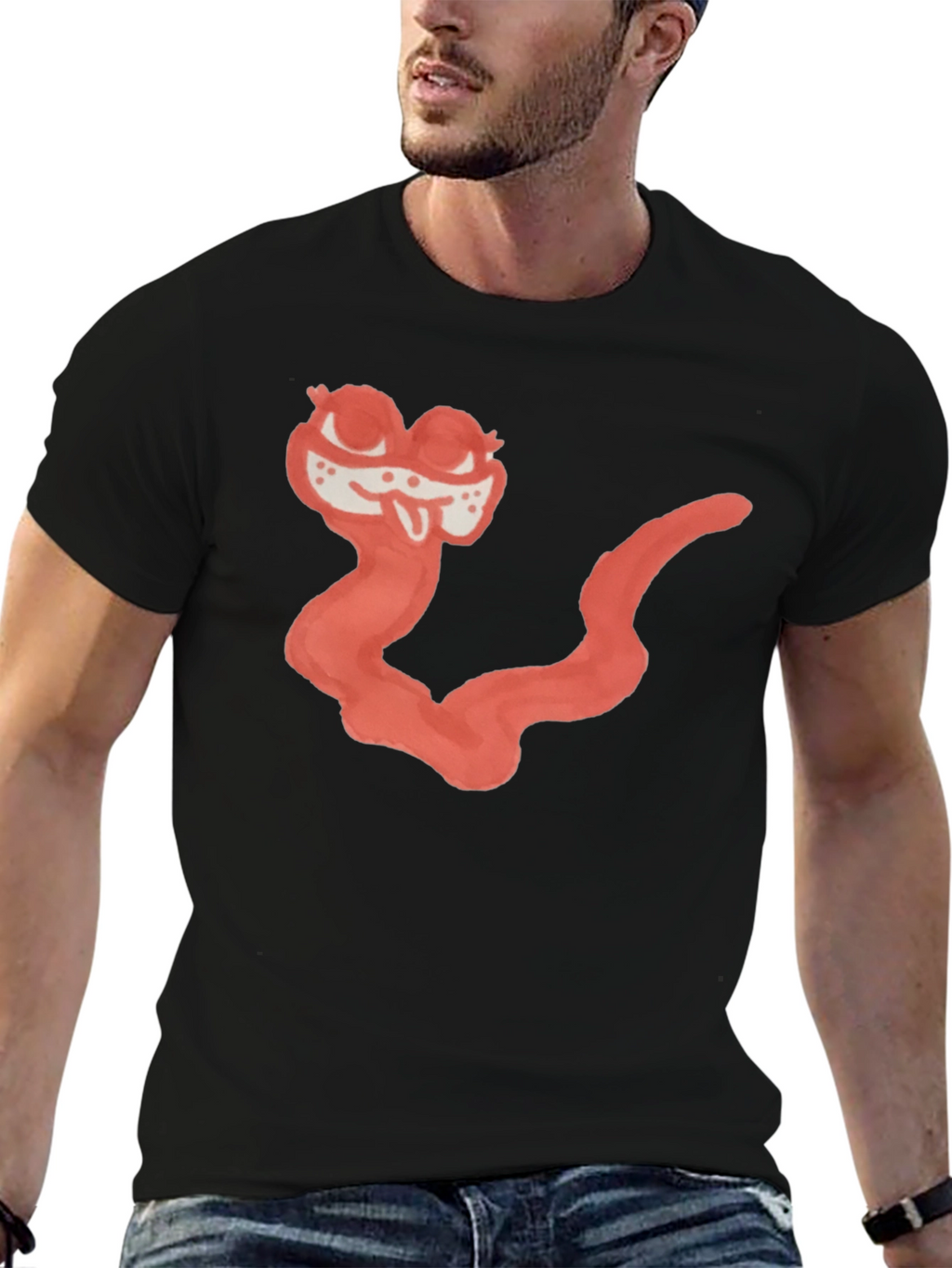 Cartoon Worm Graphic Black Tee