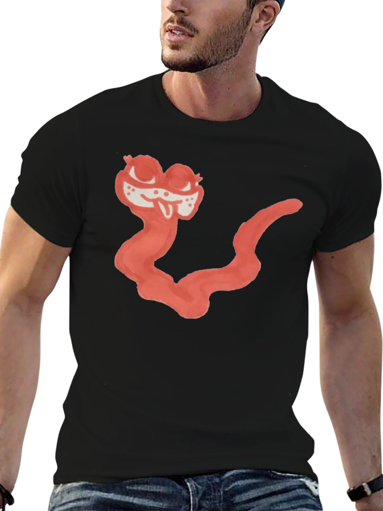 Cartoon Worm Graphic Black Tee