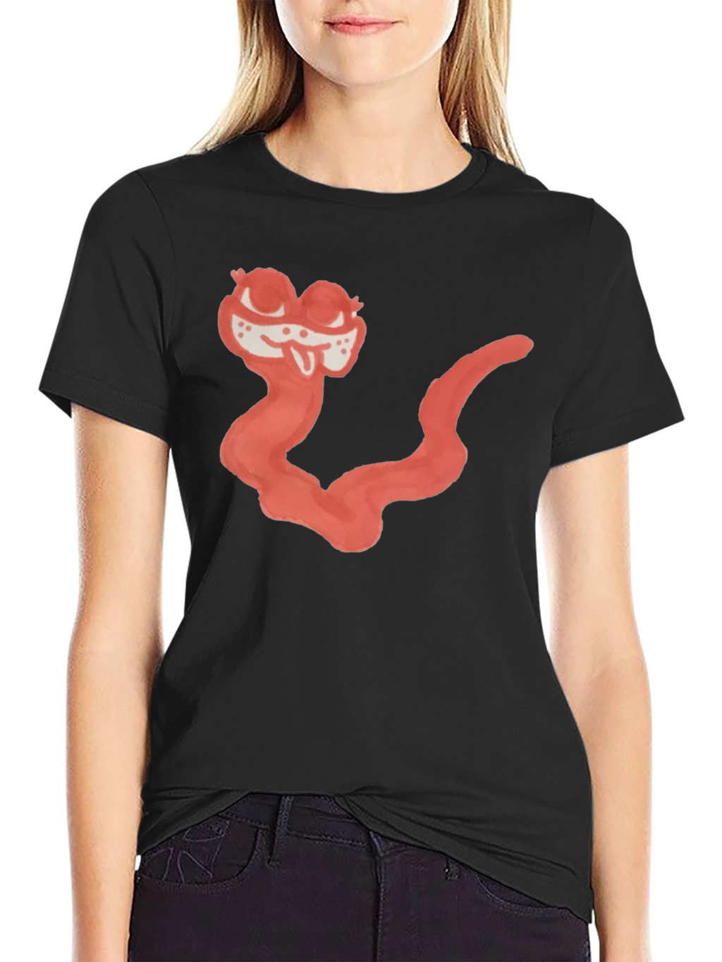 Cartoon Worm Graphic Black Tee