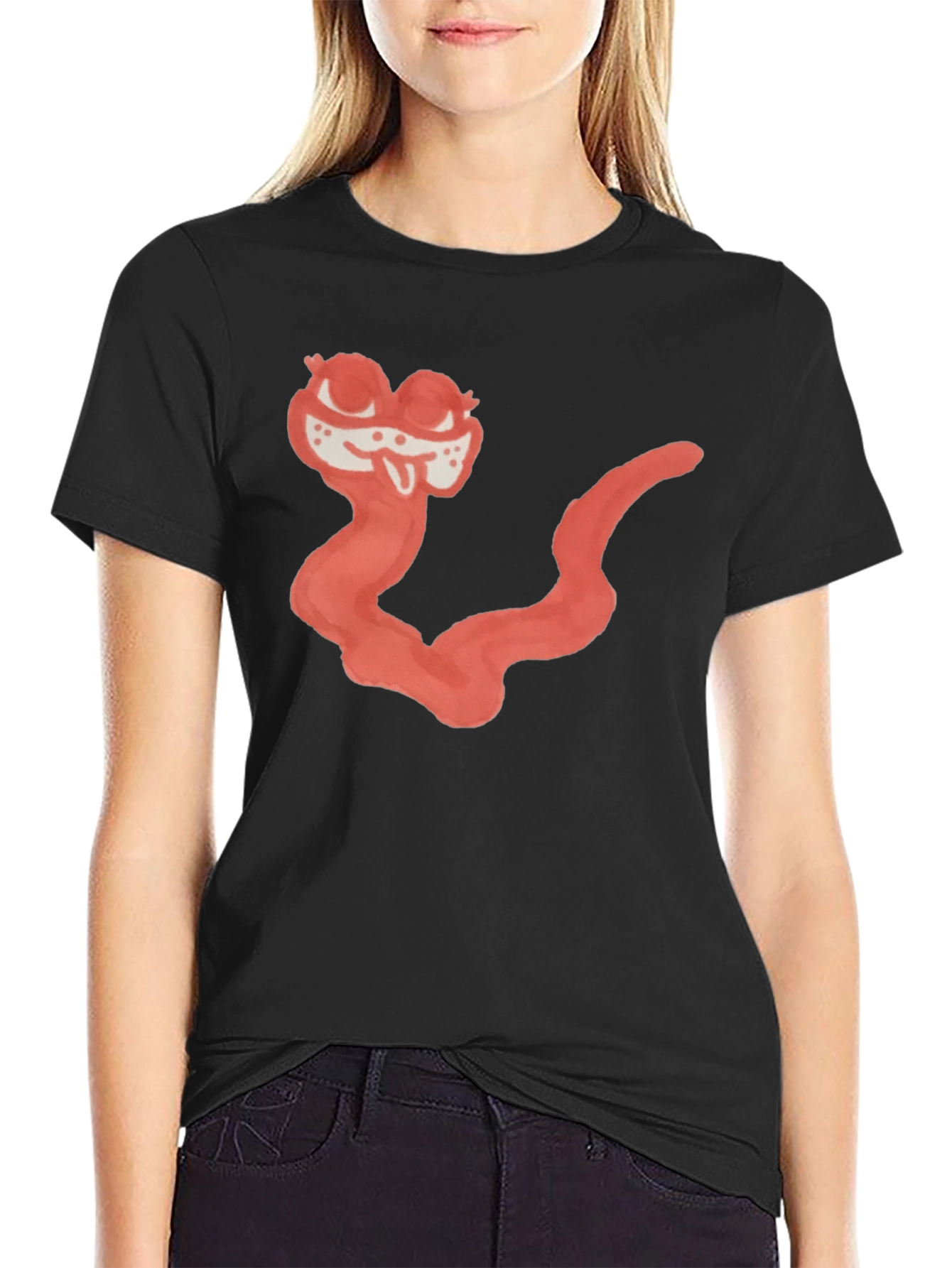 Cartoon Worm Graphic Black Tee