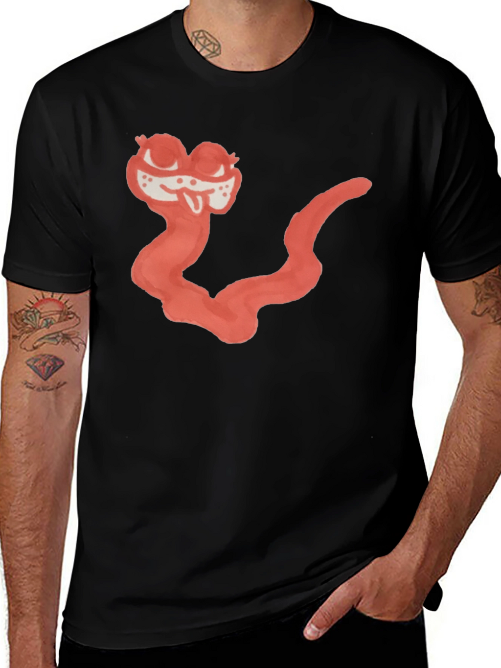 Cartoon Worm Graphic Black Tee