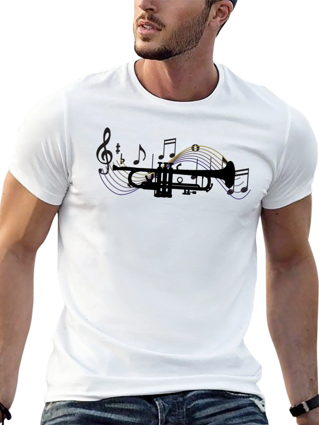 Trumpet Music Notes Graphic Tee - Black