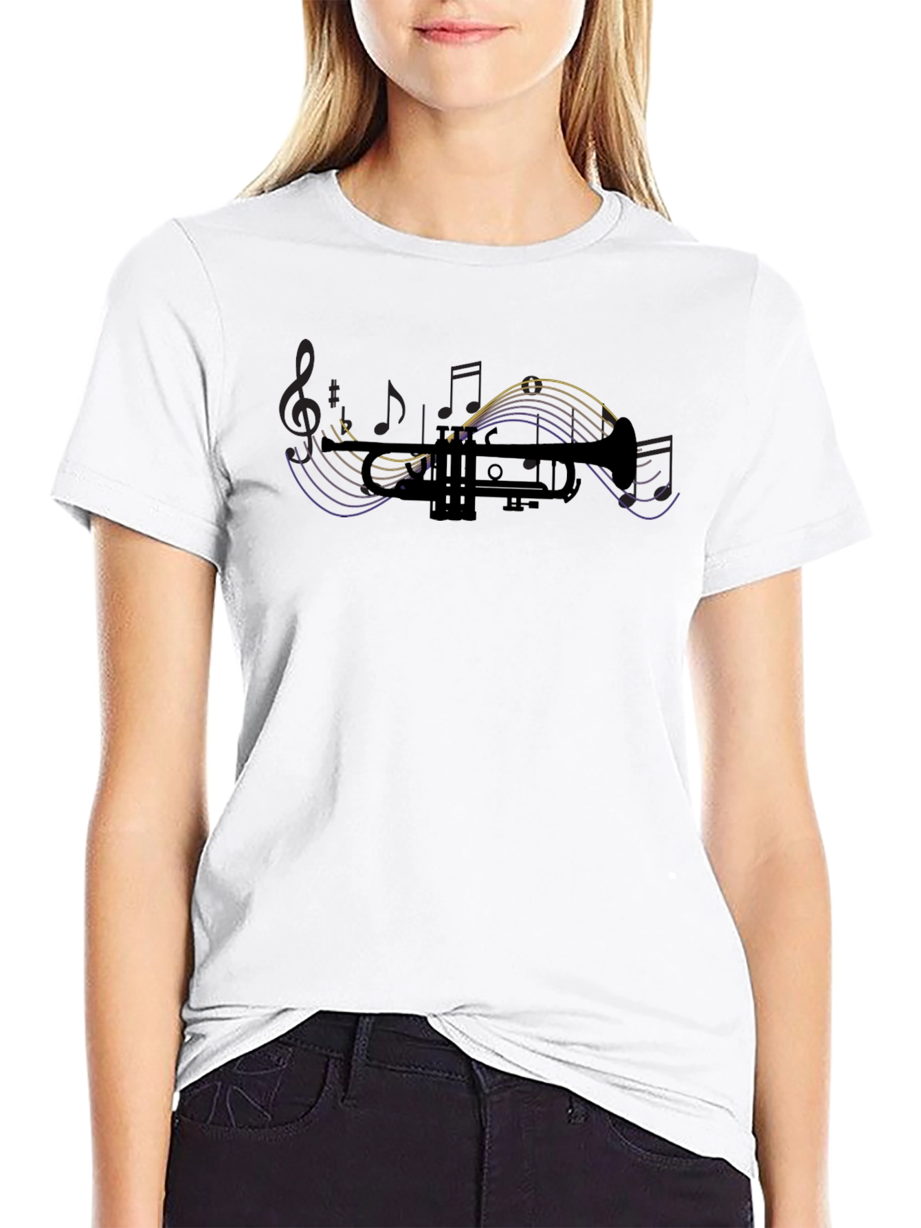 Trumpet Music Notes Graphic Tee - Black