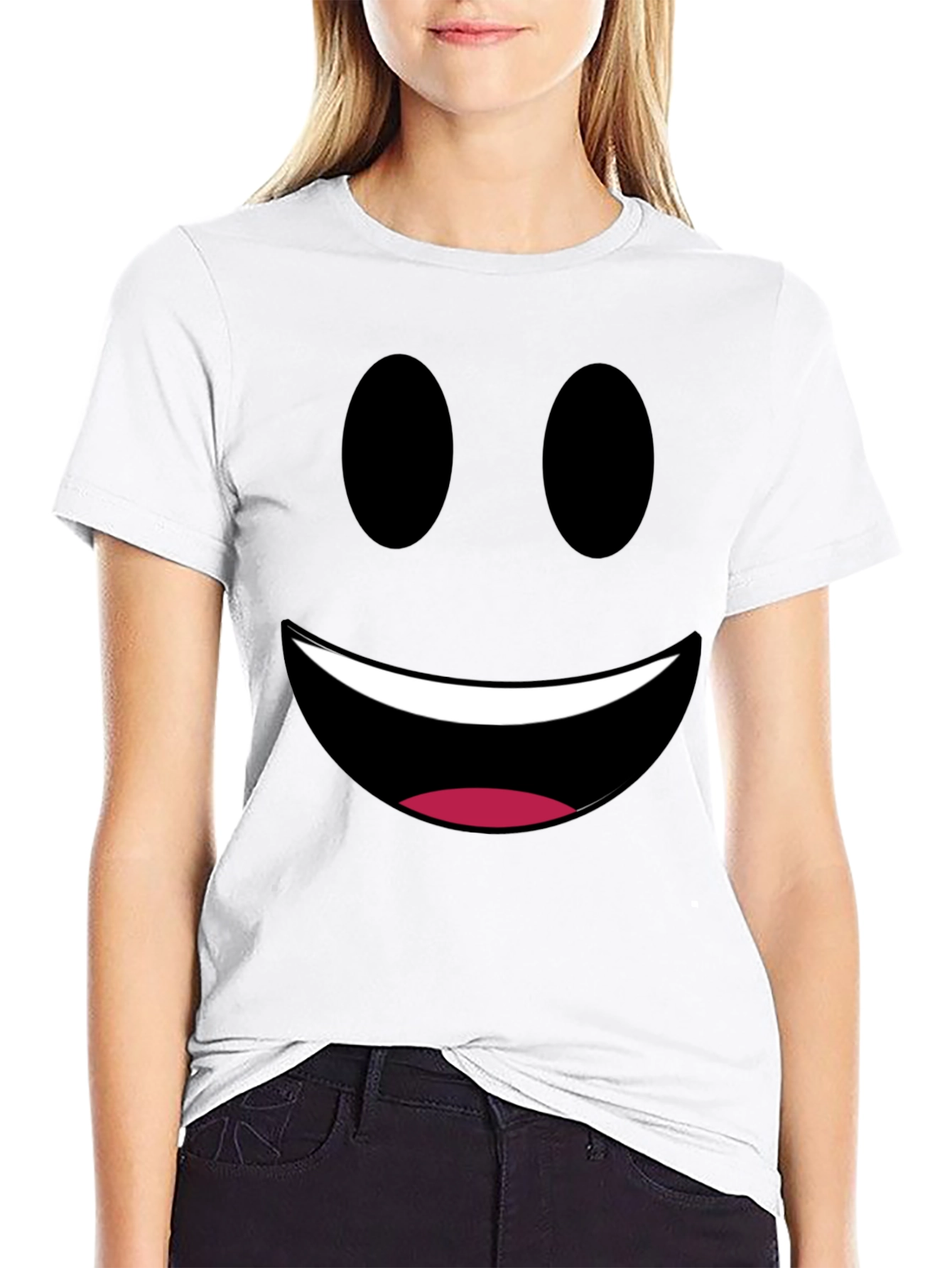 Smiley Face Graphic Tee - Black Cotton Comfort