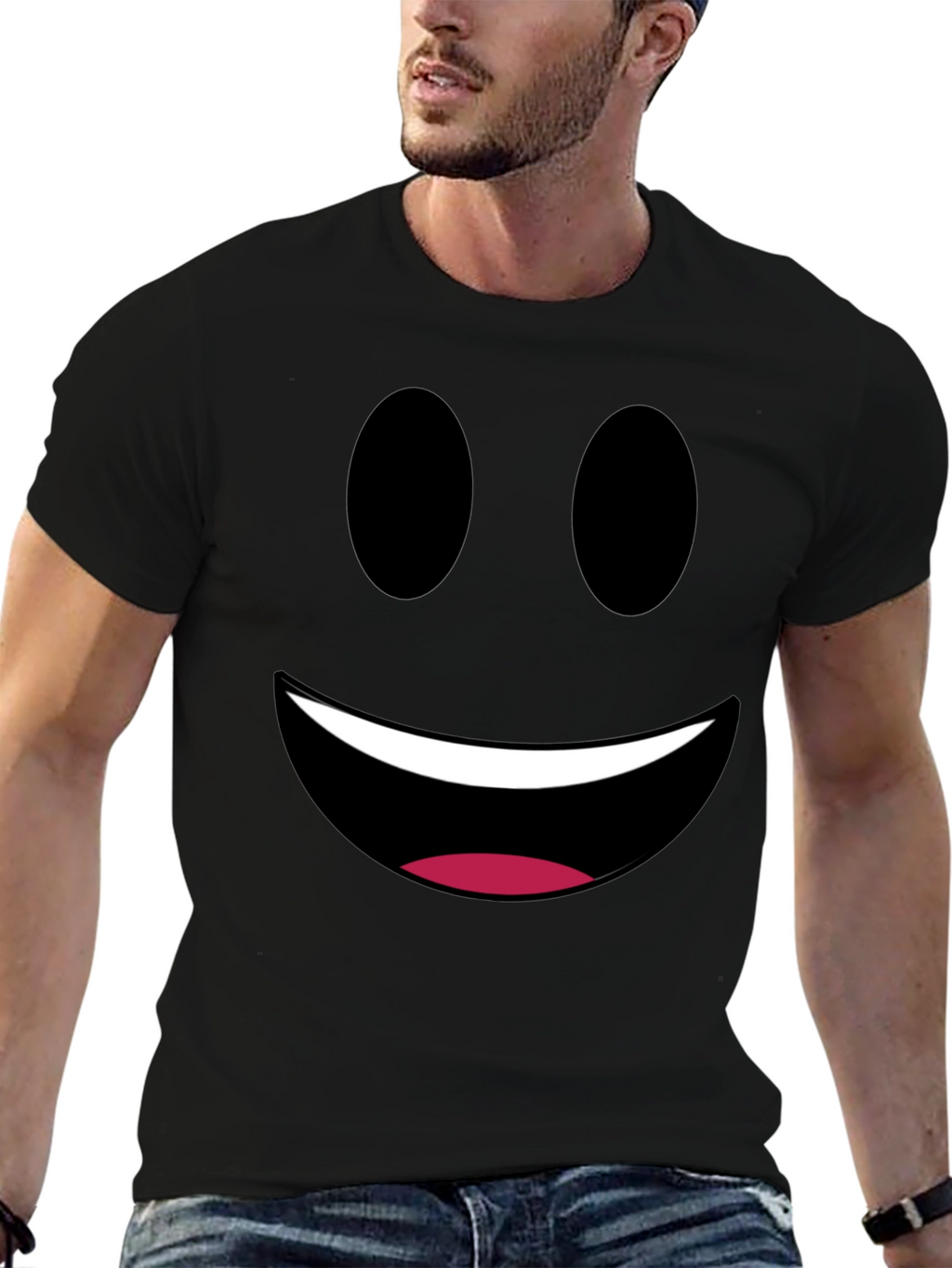 Smiley Face Graphic Tee - Black Cotton Comfort