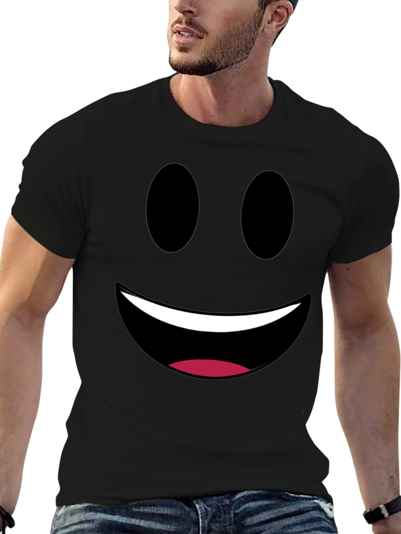 Smiley Face Graphic Tee - Black Cotton Comfort