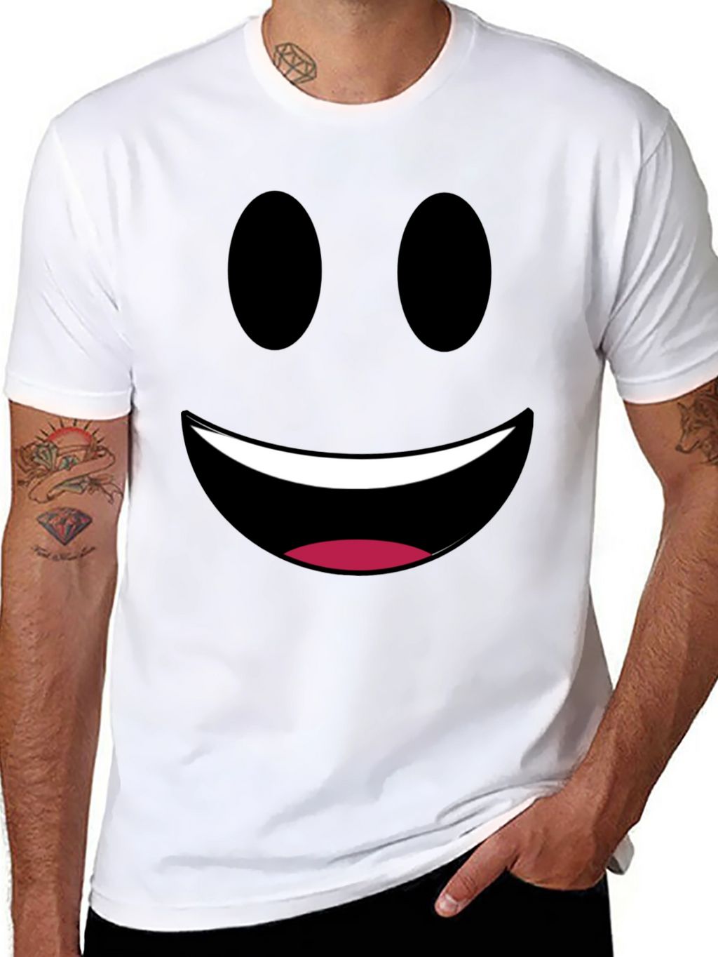 Smiley Face Graphic Tee - Black Cotton Comfort