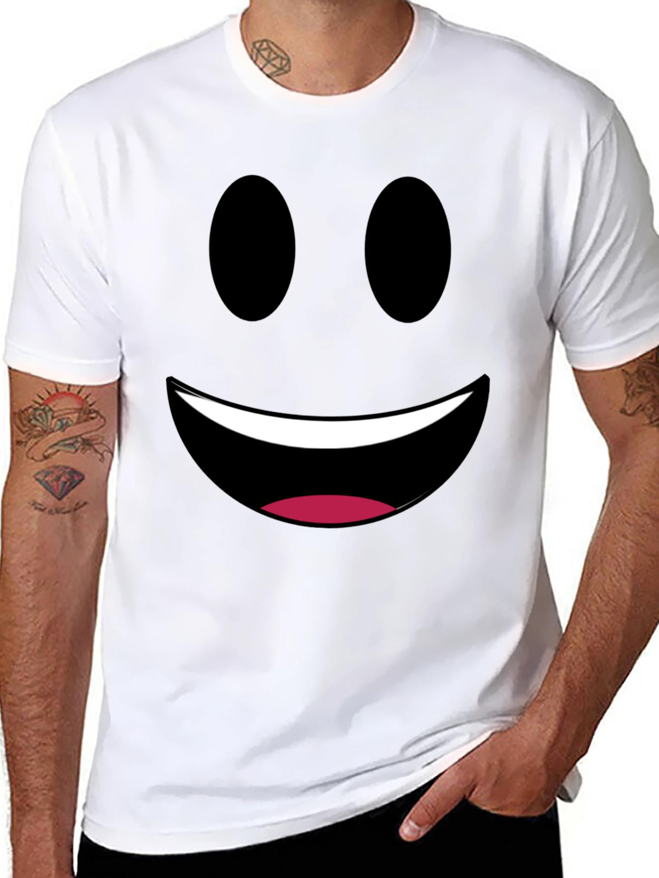 Smiley Face Graphic Tee - Black Cotton Comfort