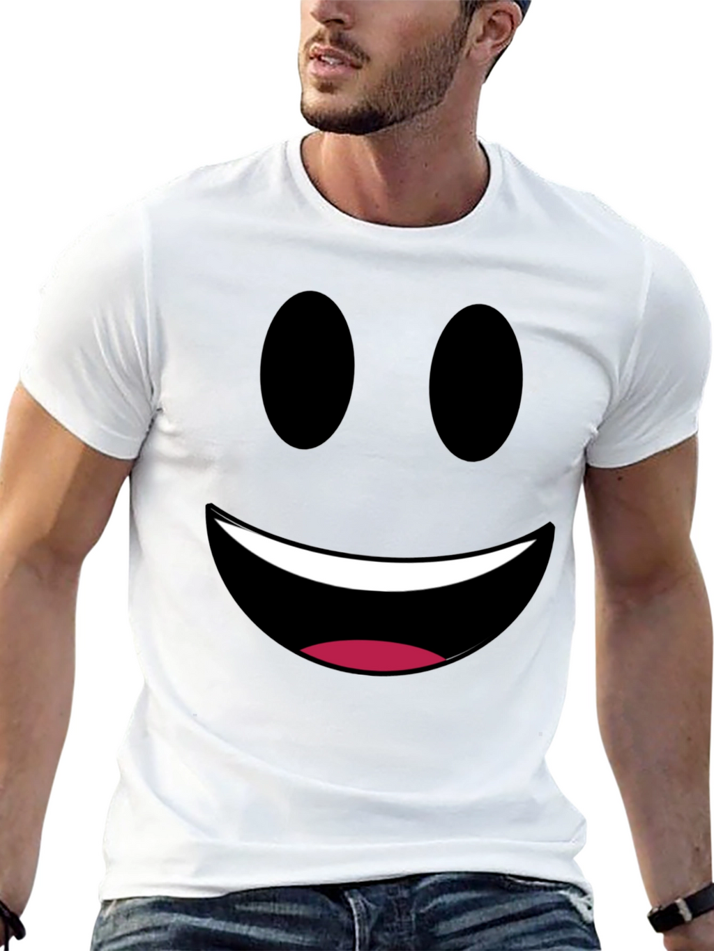 Smiley Face Graphic Tee - Black Cotton Comfort