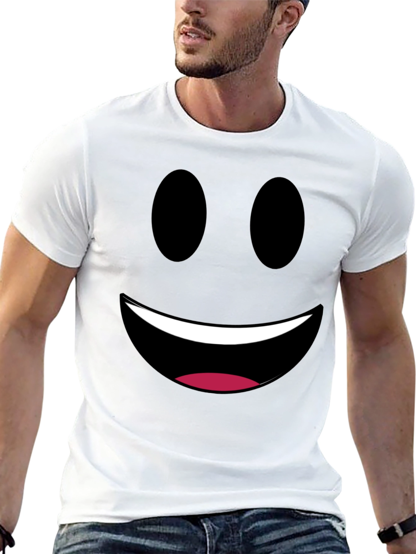 Smiley Face Graphic Tee - Black Cotton Comfort