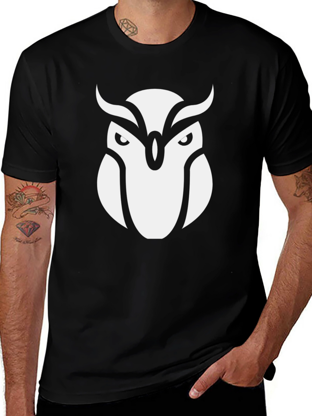 Stylish Owl Graphic Black T-Shirt