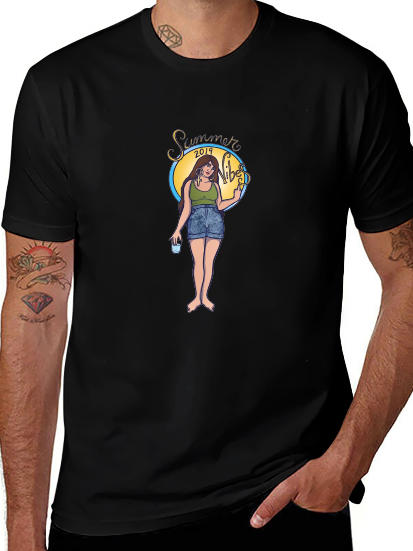 Summer Vibes Graphic Tee - Black Cotton T-Shirt