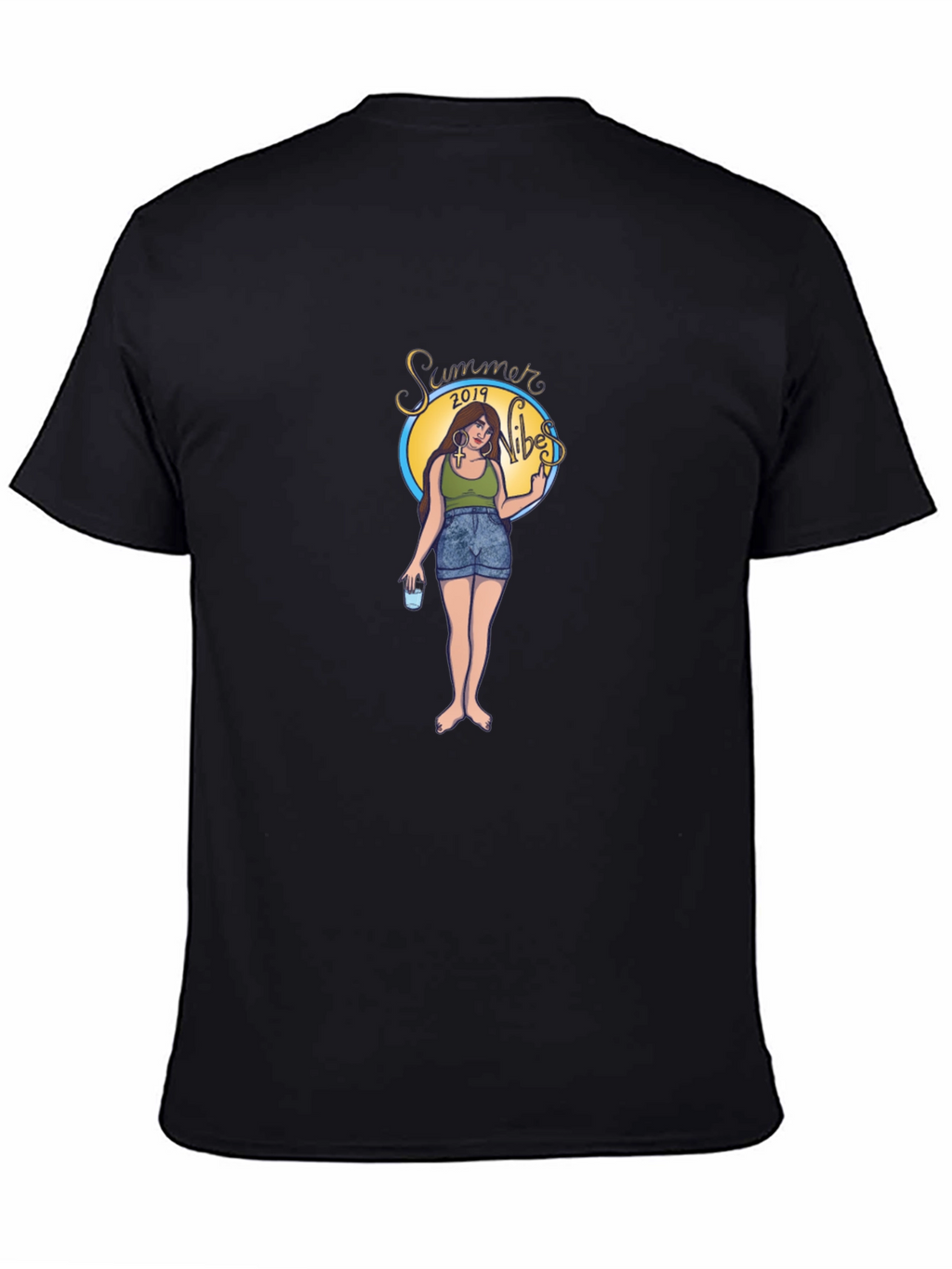Summer Vibes Graphic Tee - Black Cotton T-Shirt