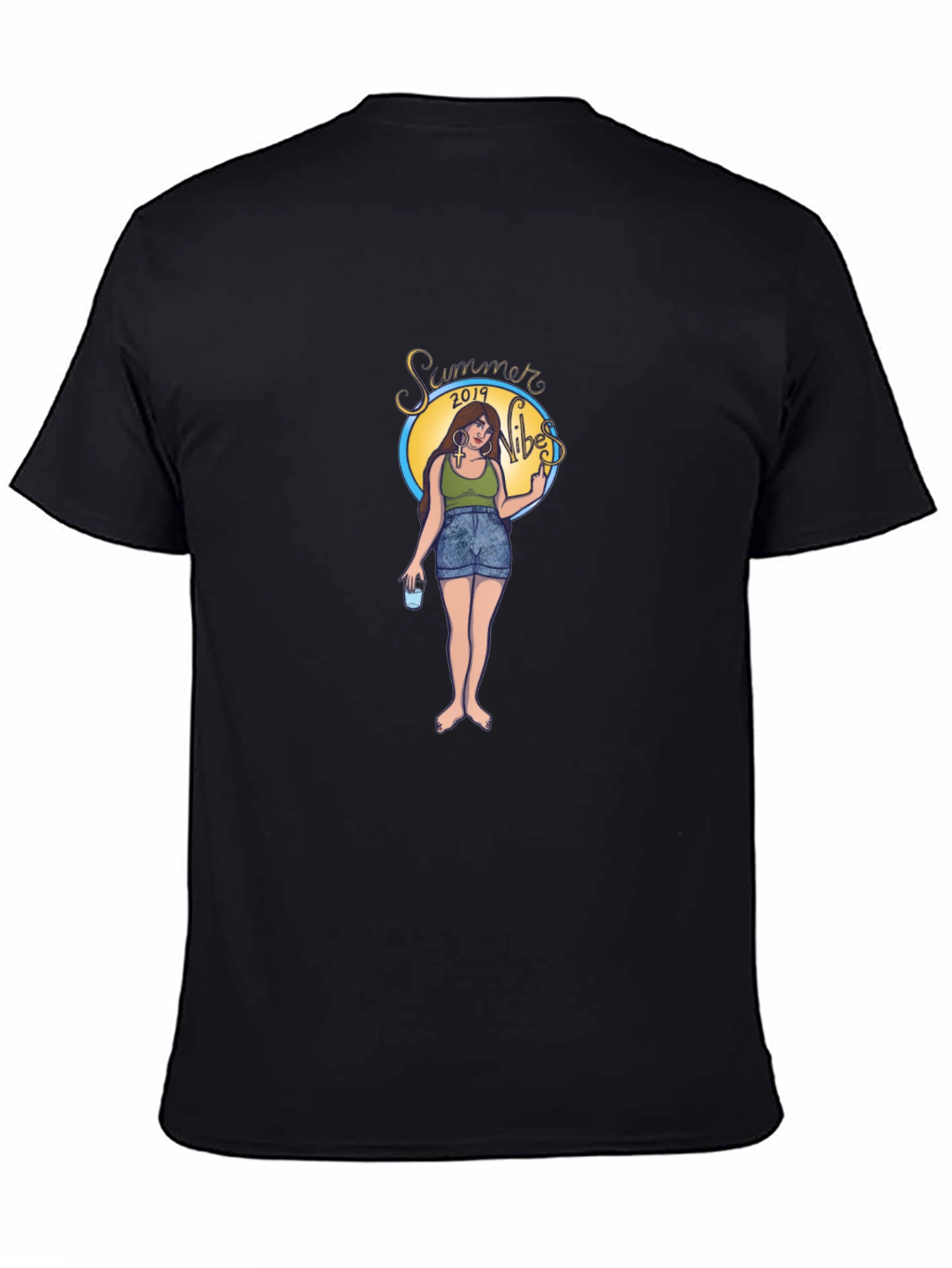 Summer Vibes Graphic Tee - Black Cotton T-Shirt