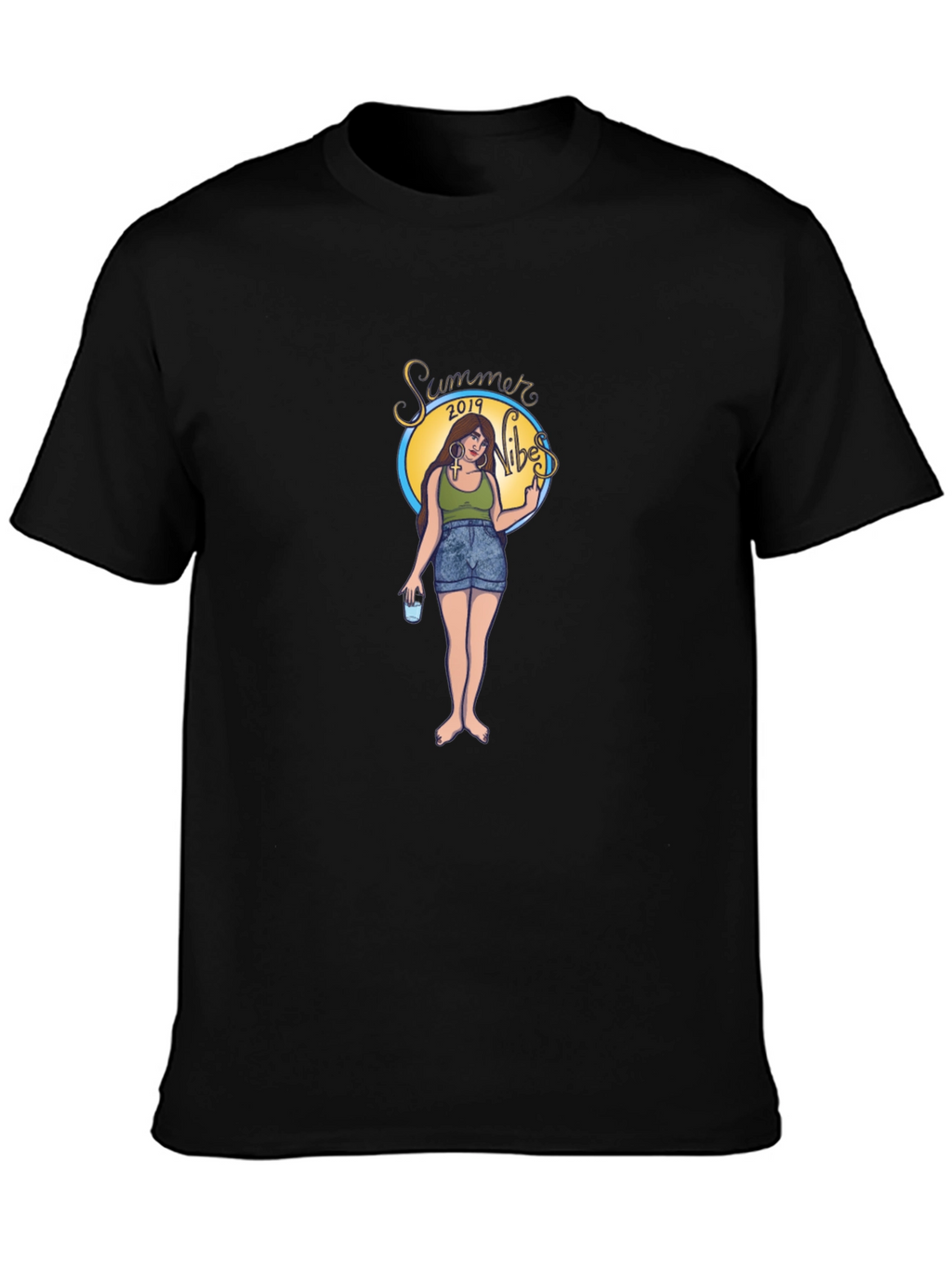 Summer Vibes Graphic Tee - Black Cotton T-Shirt