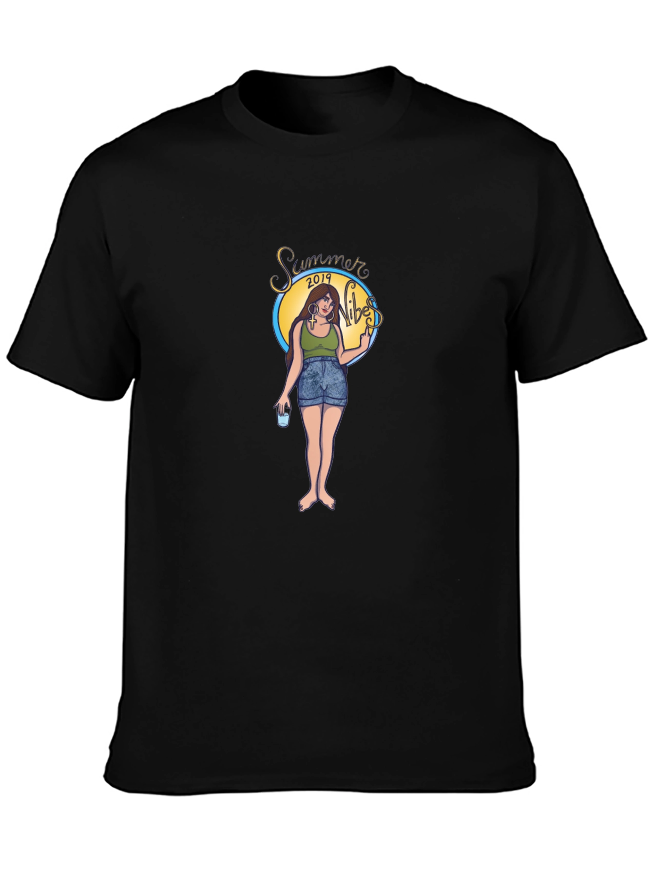 Summer Vibes Graphic Tee - Black Cotton T-Shirt