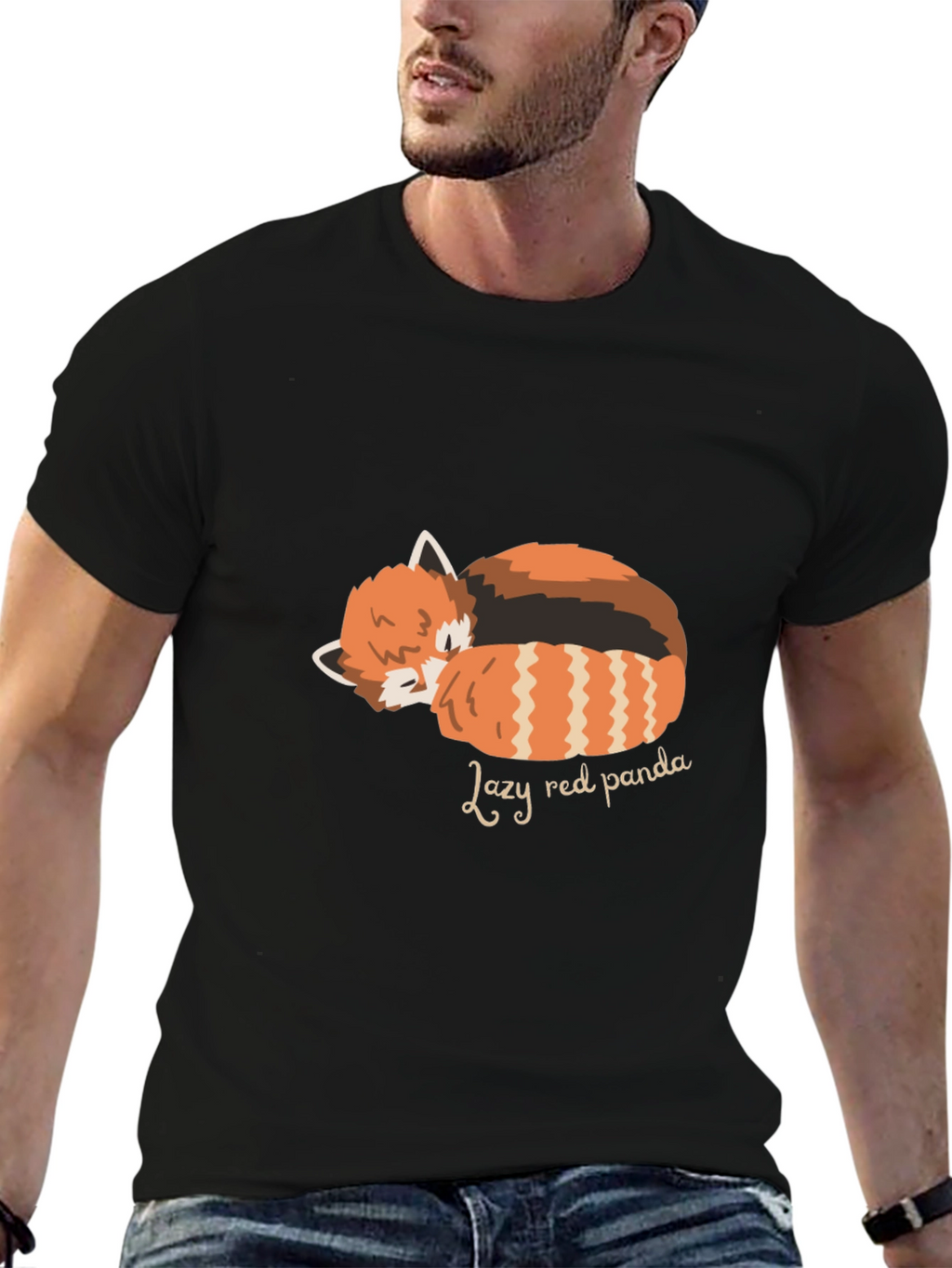 Lazy Red Panda Graphic Tee - Black T-Shirt