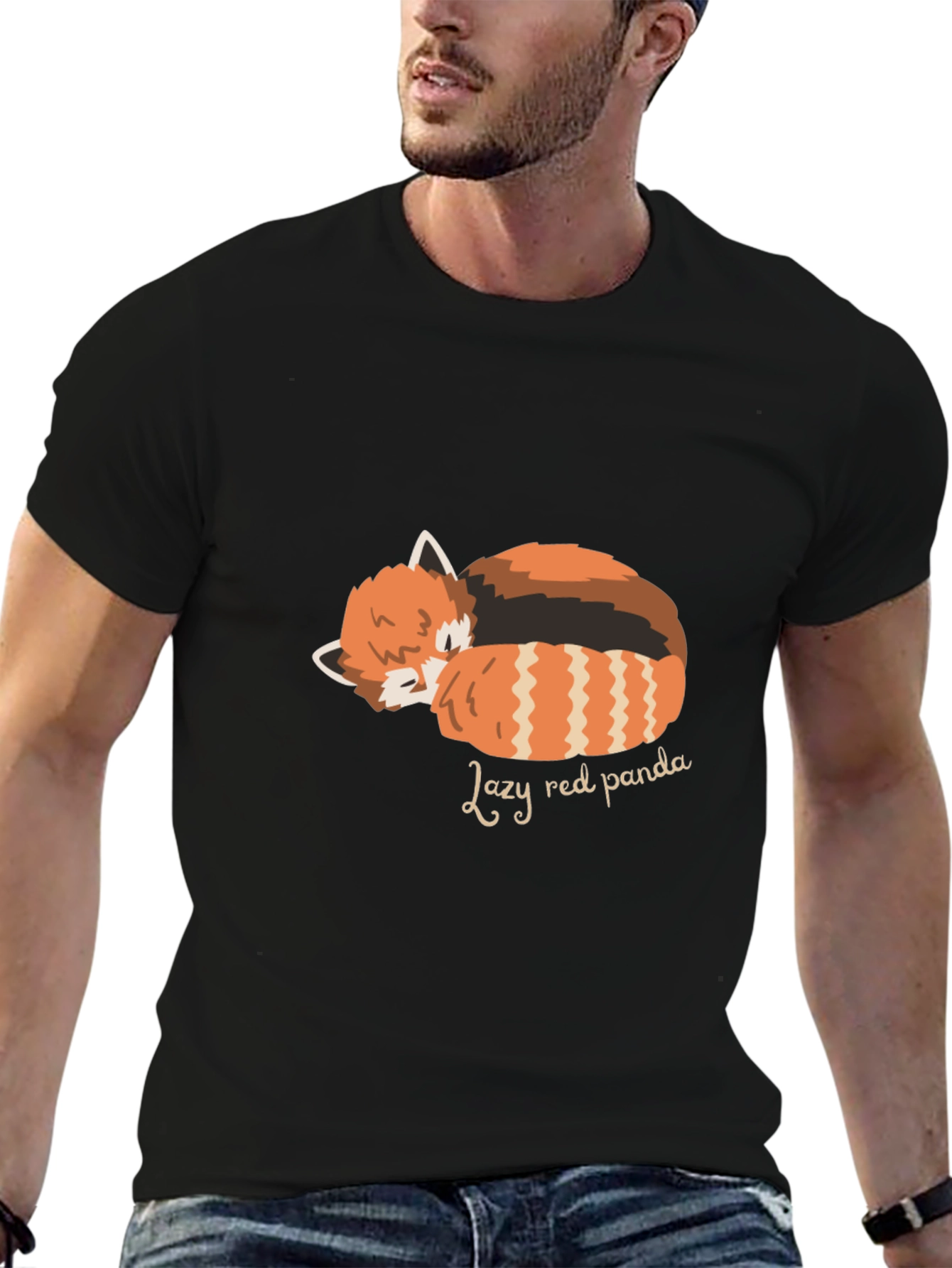 Lazy Red Panda Graphic Tee - Black T-Shirt
