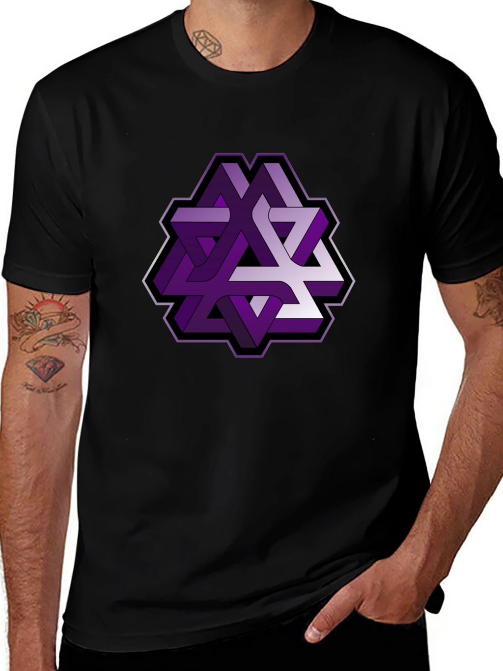 Geometric Illusion Mens Black T-Shirt