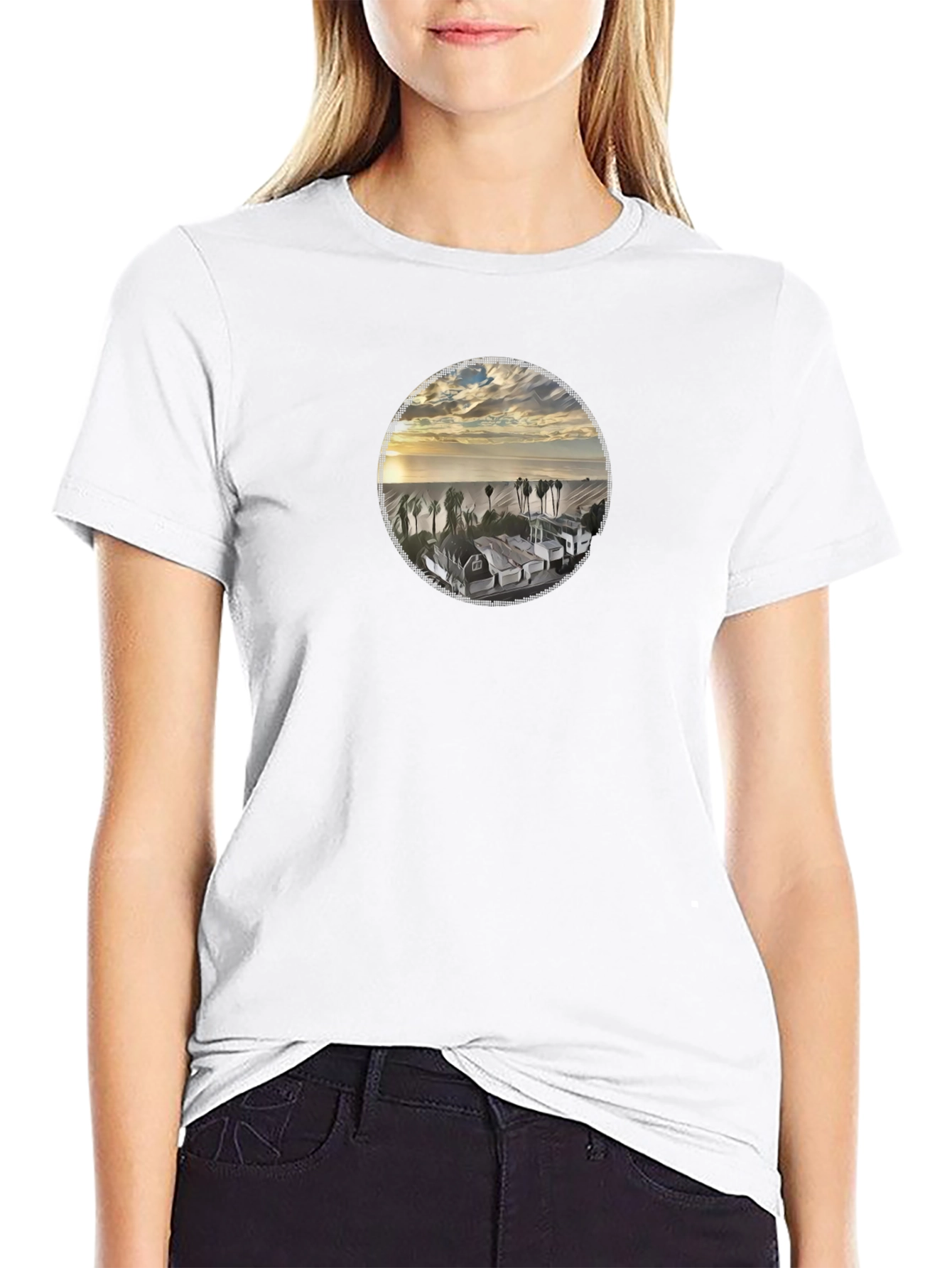 Coastal View Graphic Tee - Soft Black Cotton Shirt
