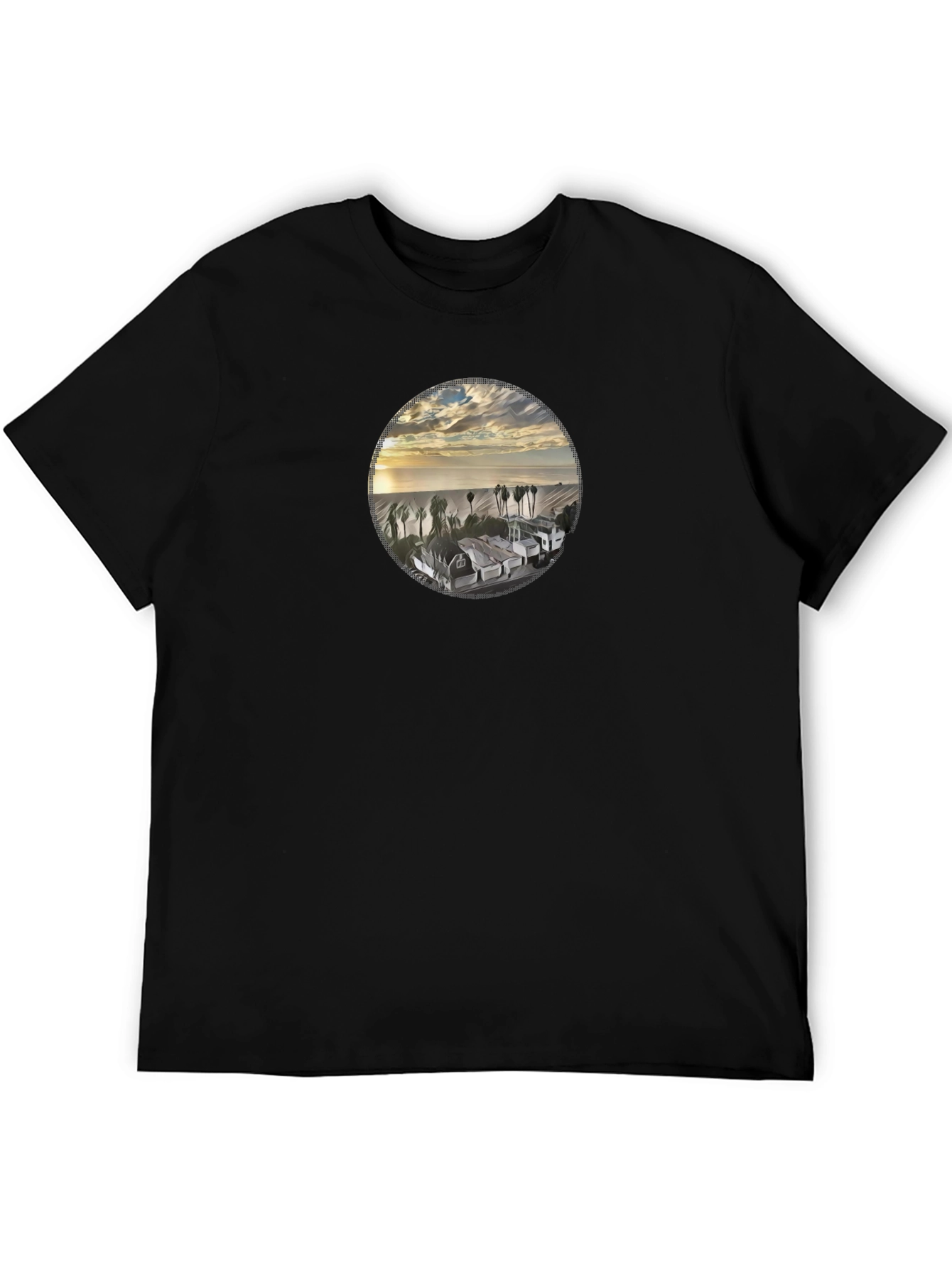 Coastal View Graphic Tee - Soft Black Cotton Shirt