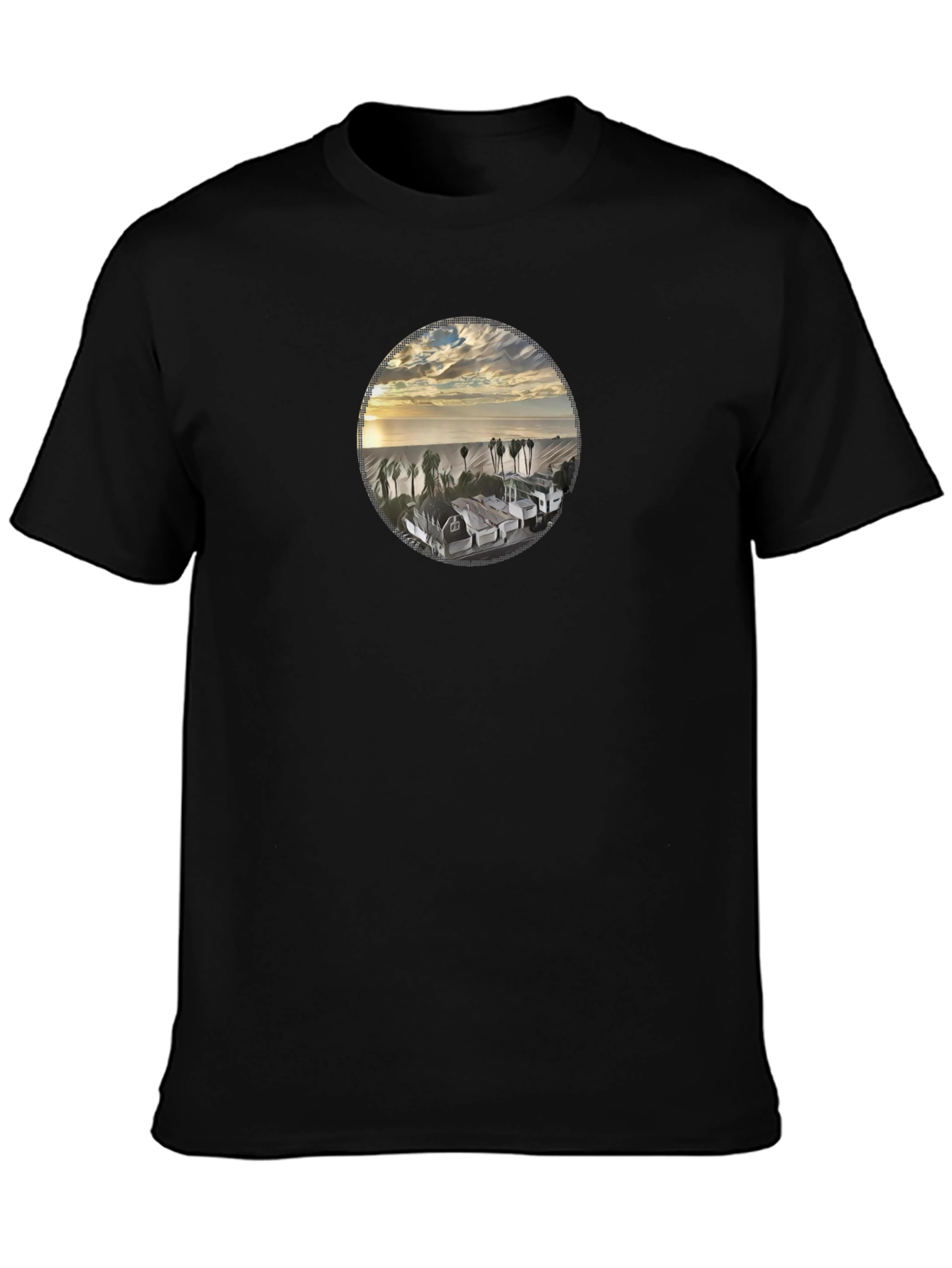 Coastal View Graphic Tee - Soft Black Cotton Shirt
