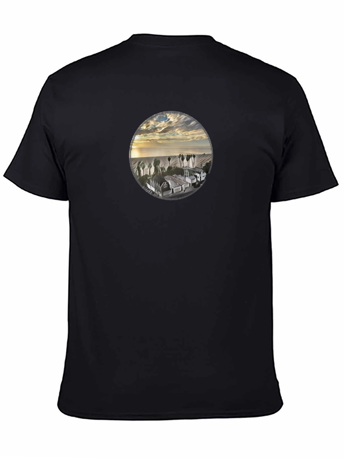 Coastal View Graphic Tee - Soft Black Cotton Shirt