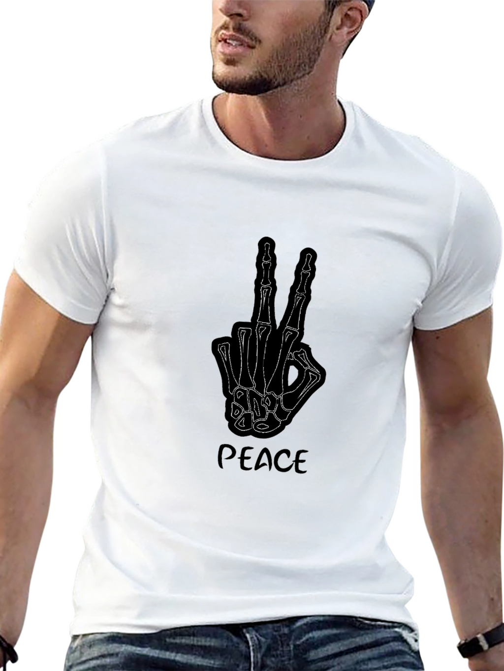 Peace Skeleton Hand Graphic Tee - Black