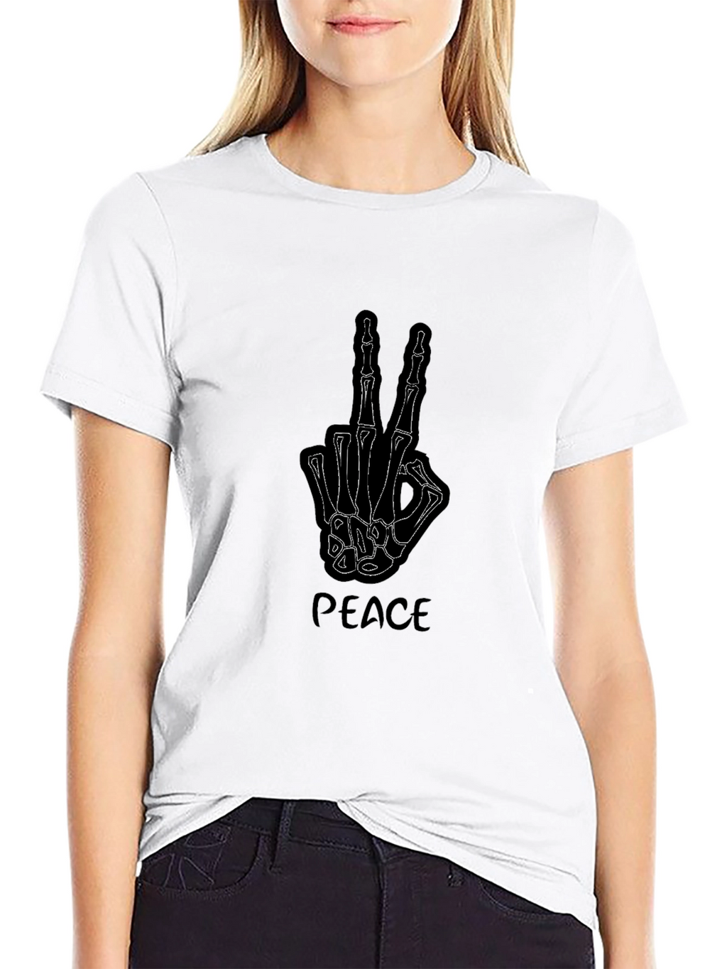 Peace Skeleton Hand Graphic Tee - Black