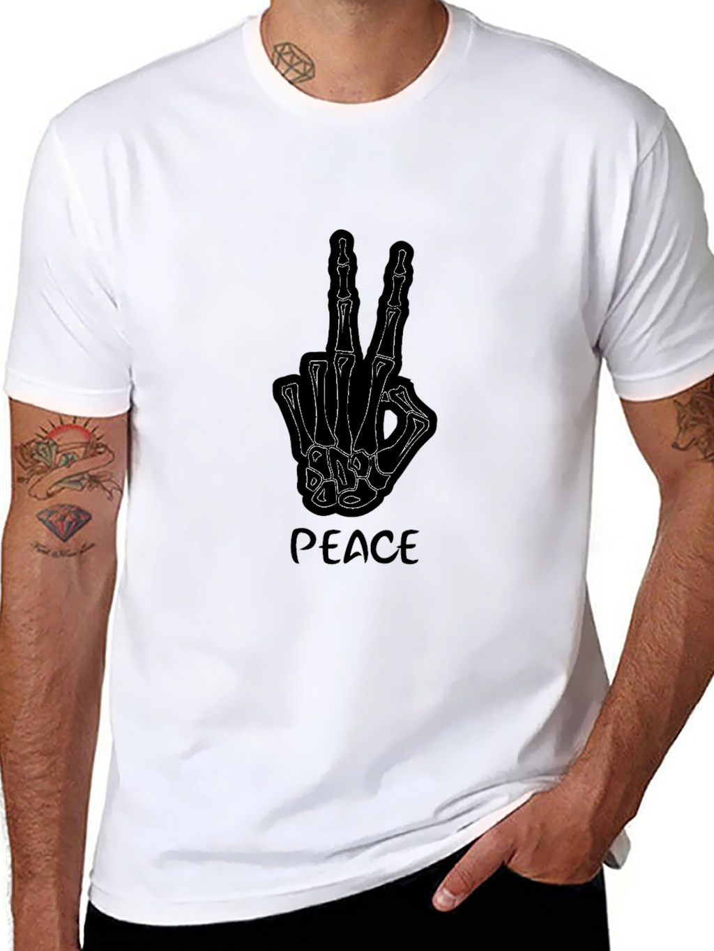 Peace Skeleton Hand Graphic Tee - Black