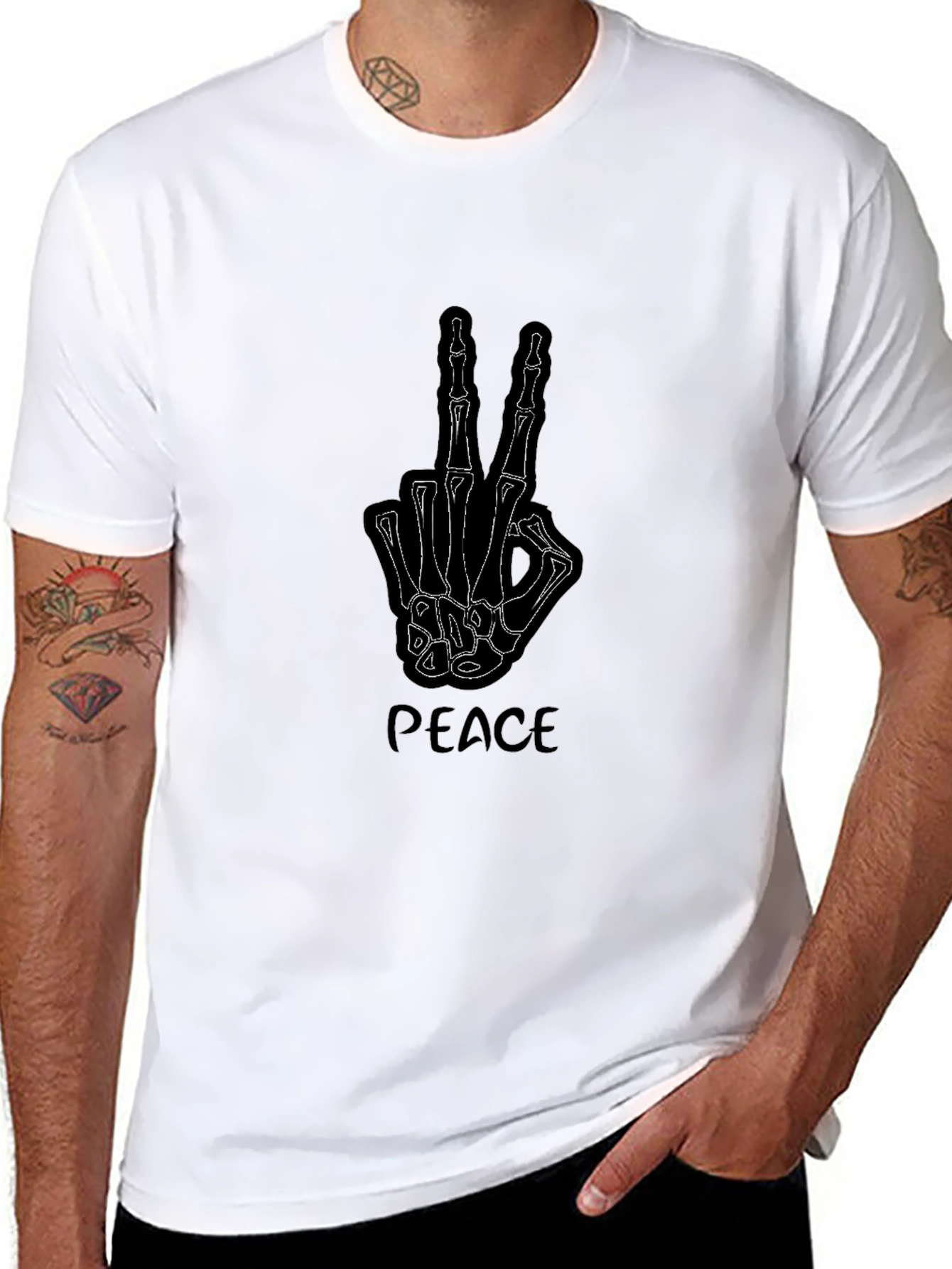 Peace Skeleton Hand Graphic Tee - Black