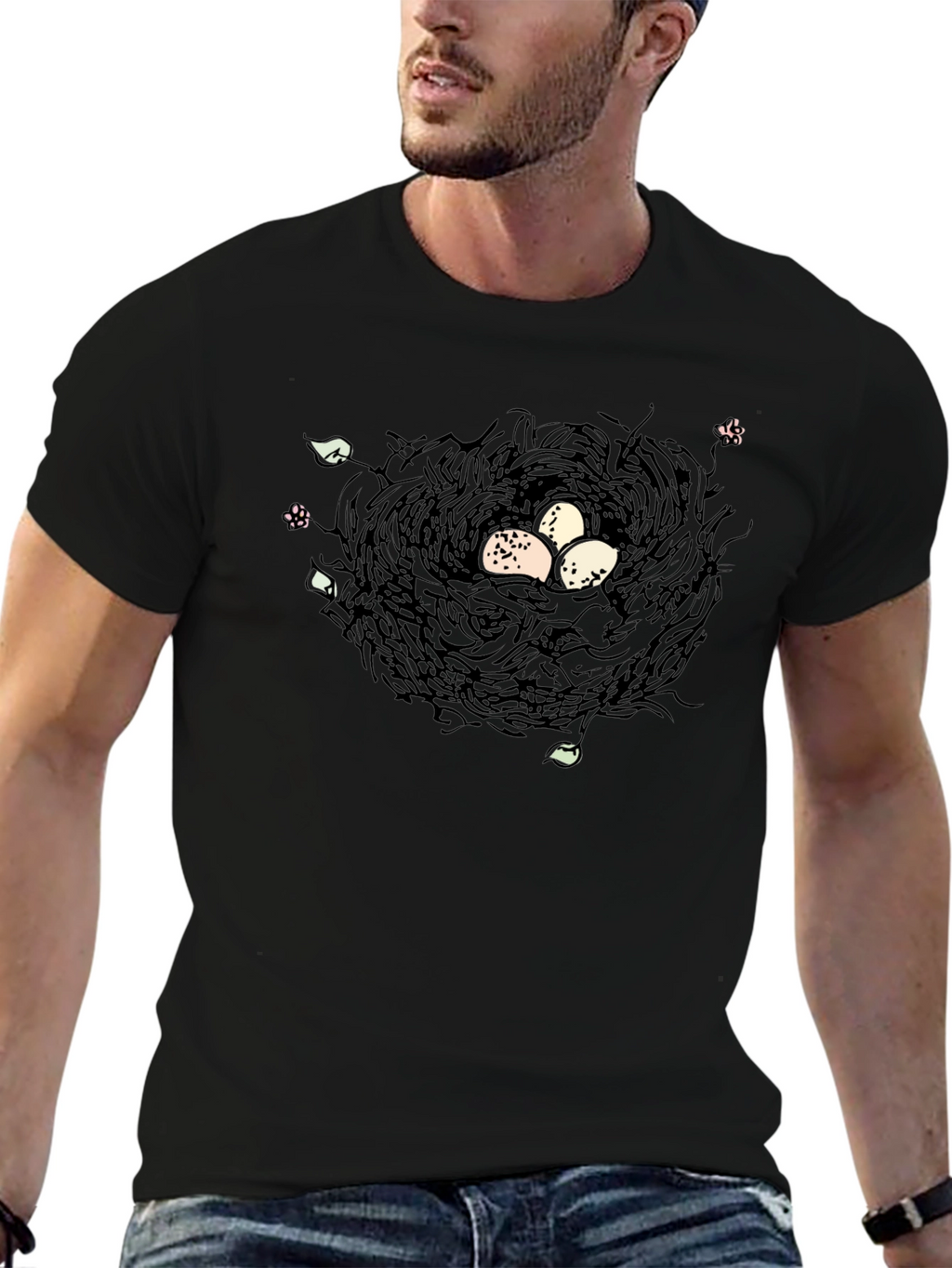 Nest with Eggs Graphic Tee - Unisex Black T-Shirt