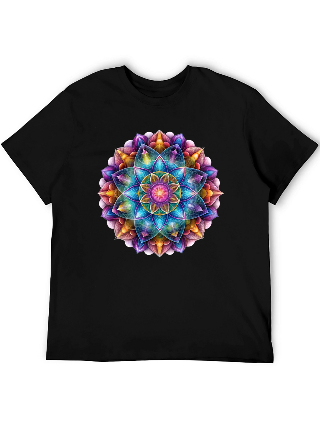 Vibrant Mandala Print Black T-Shirt