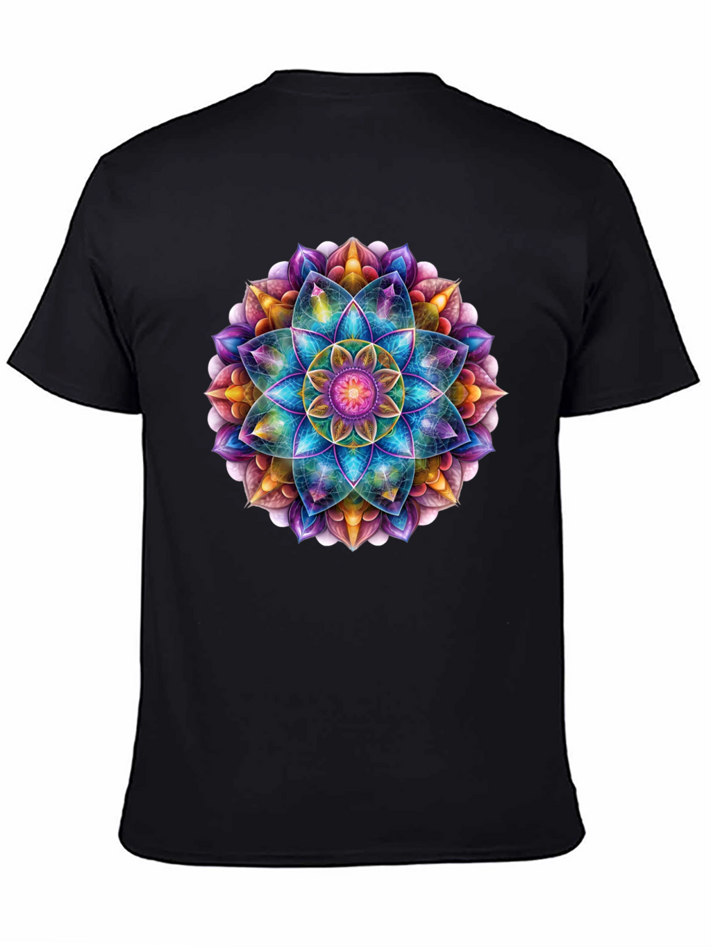 Vibrant Mandala Print Black T-Shirt