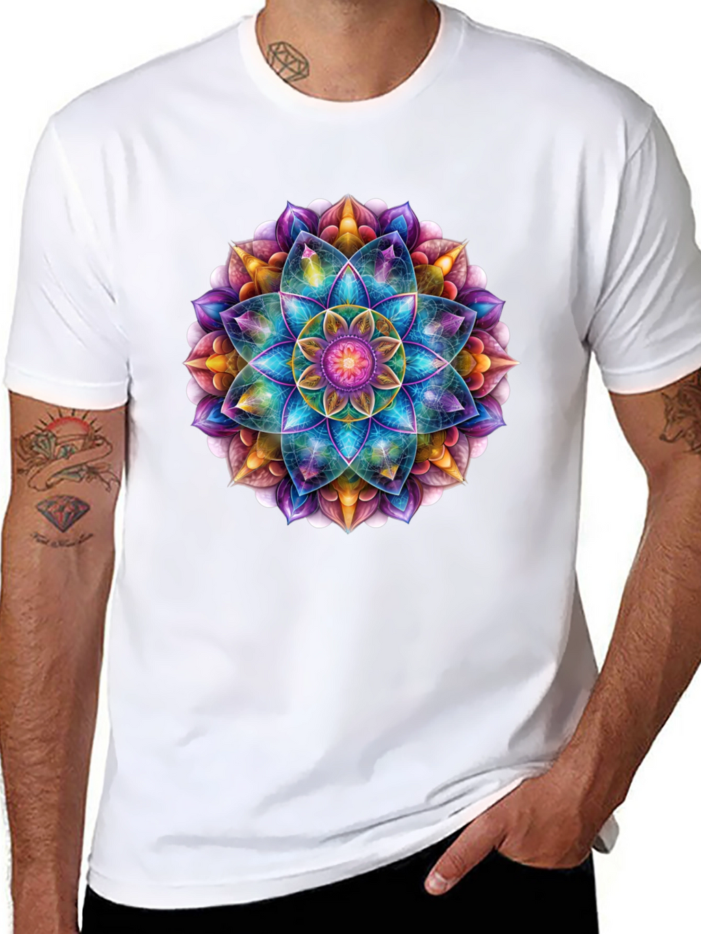Vibrant Mandala Print Black T-Shirt
