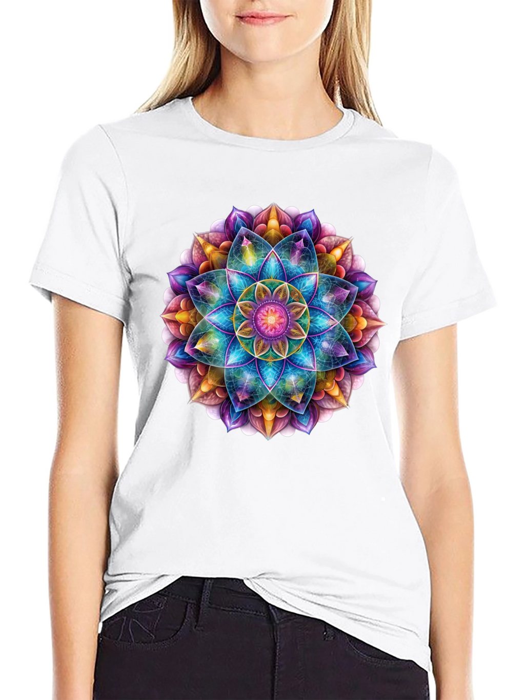 Vibrant Mandala Print Black T-Shirt