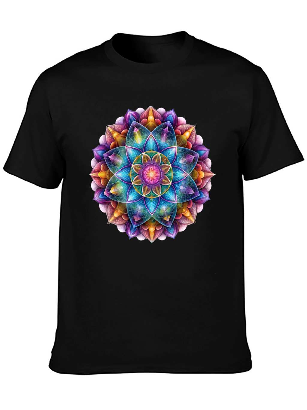 Vibrant Mandala Print Black T-Shirt