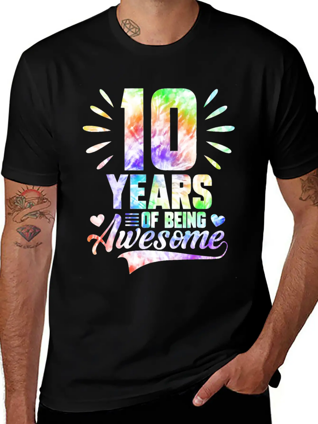 10 YEARS BEING AWESOME TIE DYE Essential Cotton Tee For Daily Outfits – Unisex Style