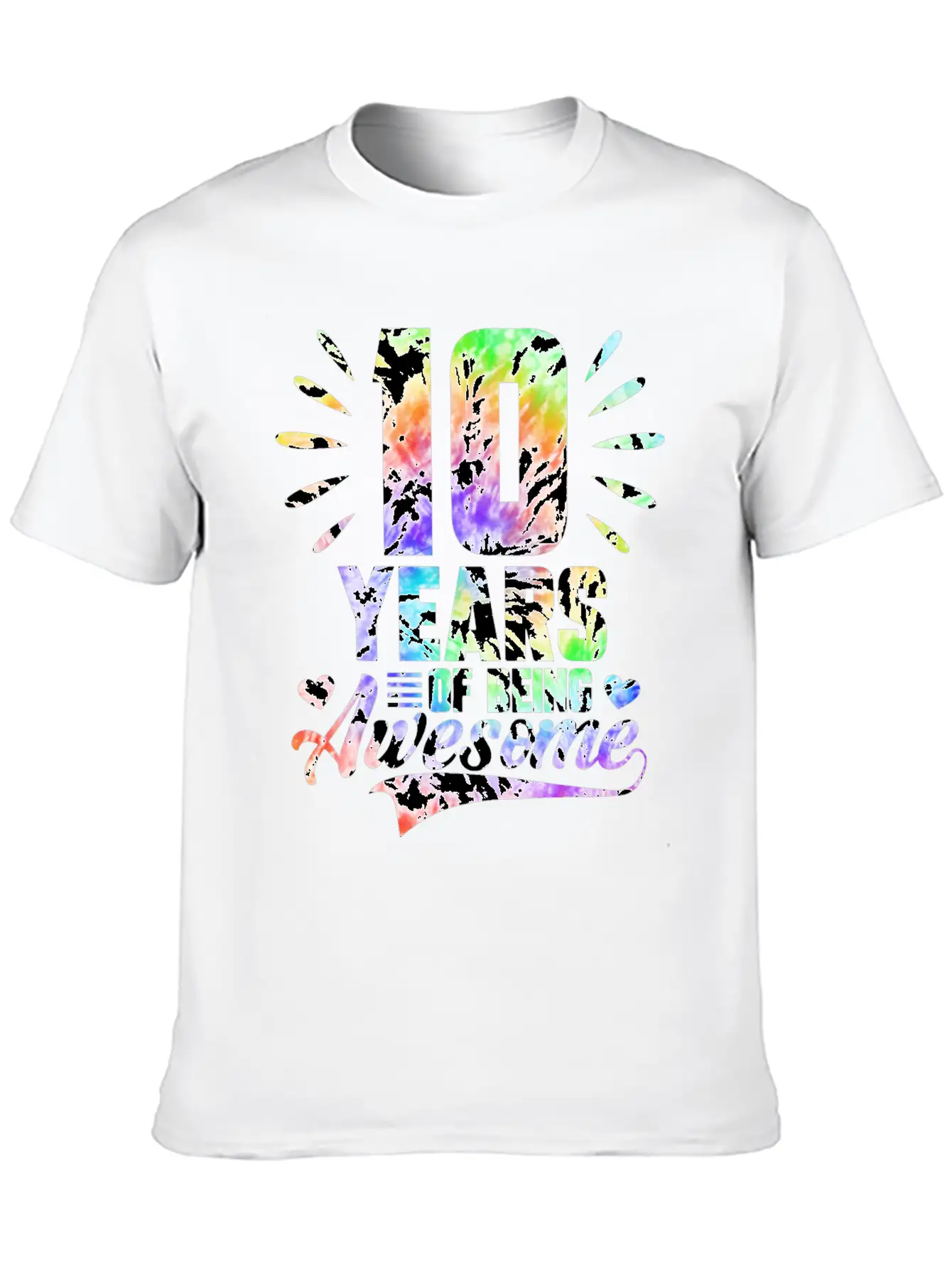 10 YEARS BEING AWESOME TIE DYE Essential Cotton Tee For Daily Outfits – Unisex Style