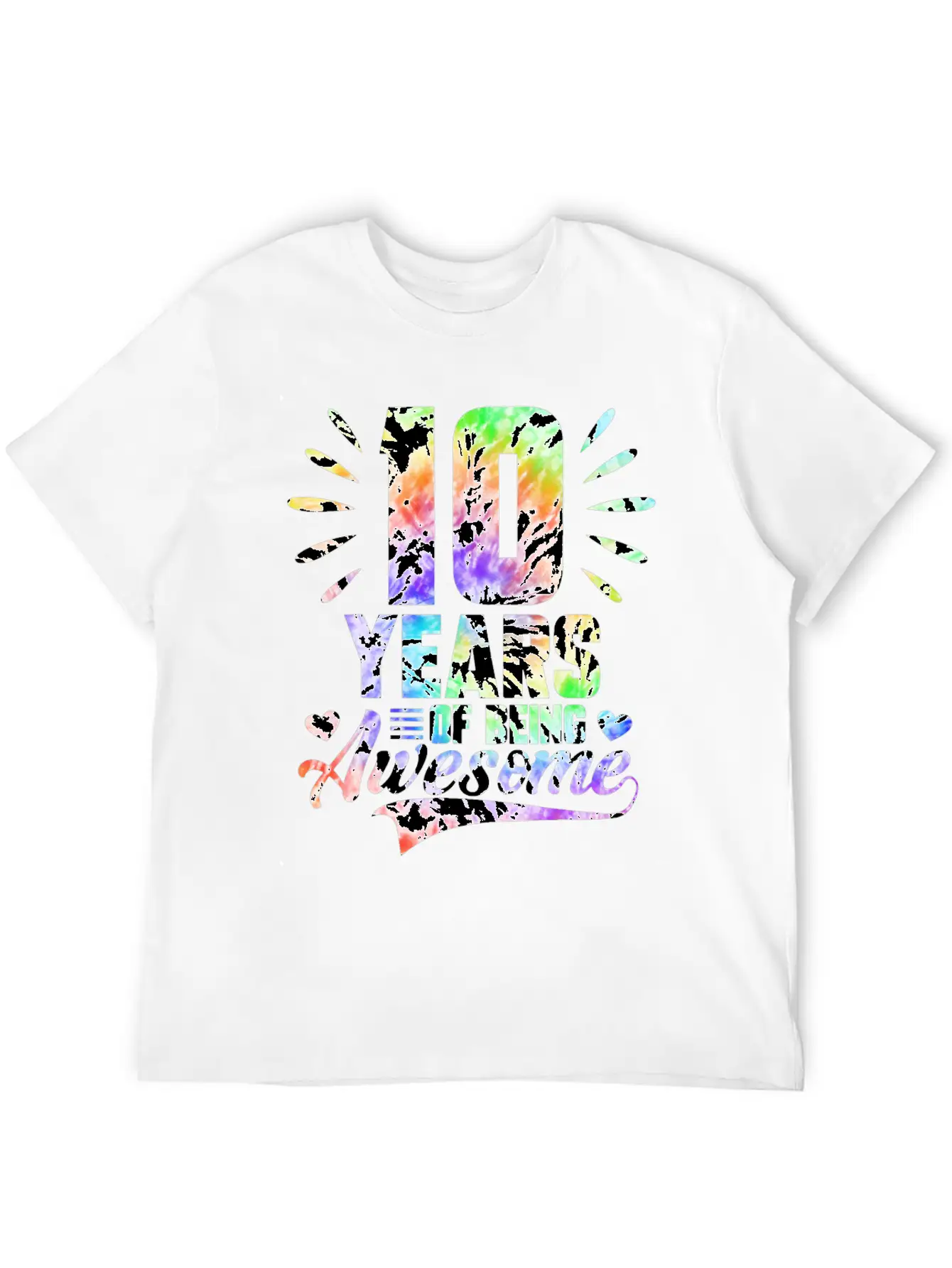10 YEARS BEING AWESOME TIE DYE Essential Cotton Tee For Daily Outfits – Unisex Style
