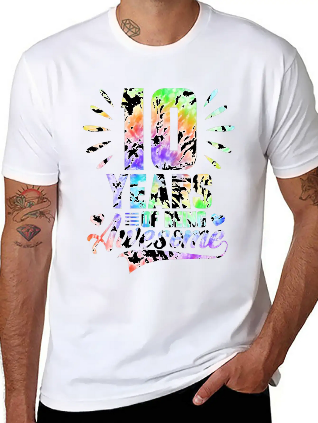 10 YEARS BEING AWESOME TIE DYE Essential Cotton Tee For Daily Outfits – Unisex Style