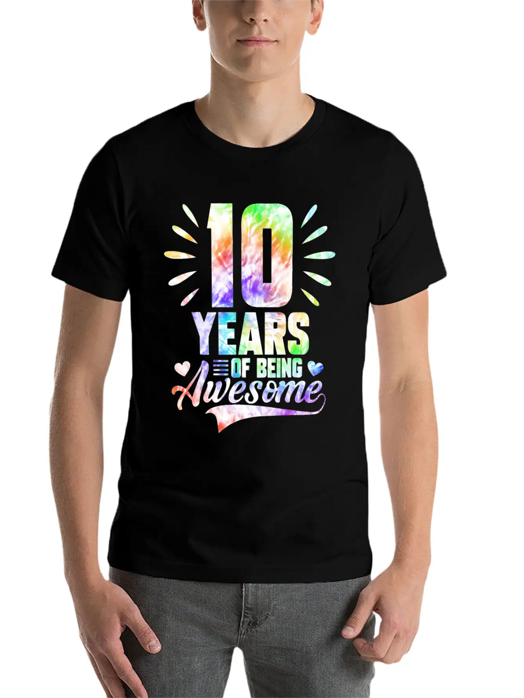 10 YEARS BEING AWESOME TIE DYE Essential Cotton Tee For Daily Outfits – Unisex Style