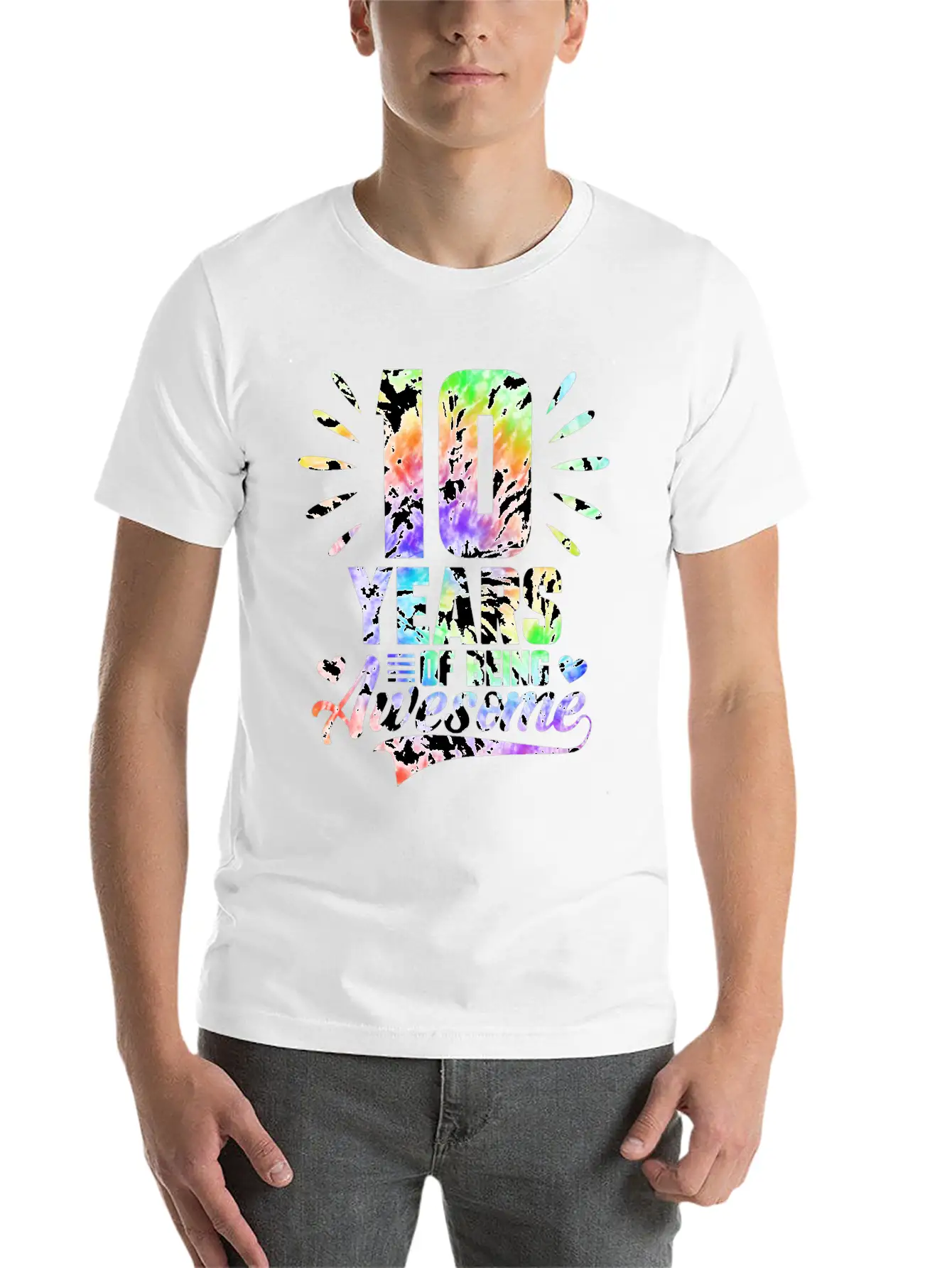 10 YEARS BEING AWESOME TIE DYE Essential Cotton Tee For Daily Outfits – Unisex Style