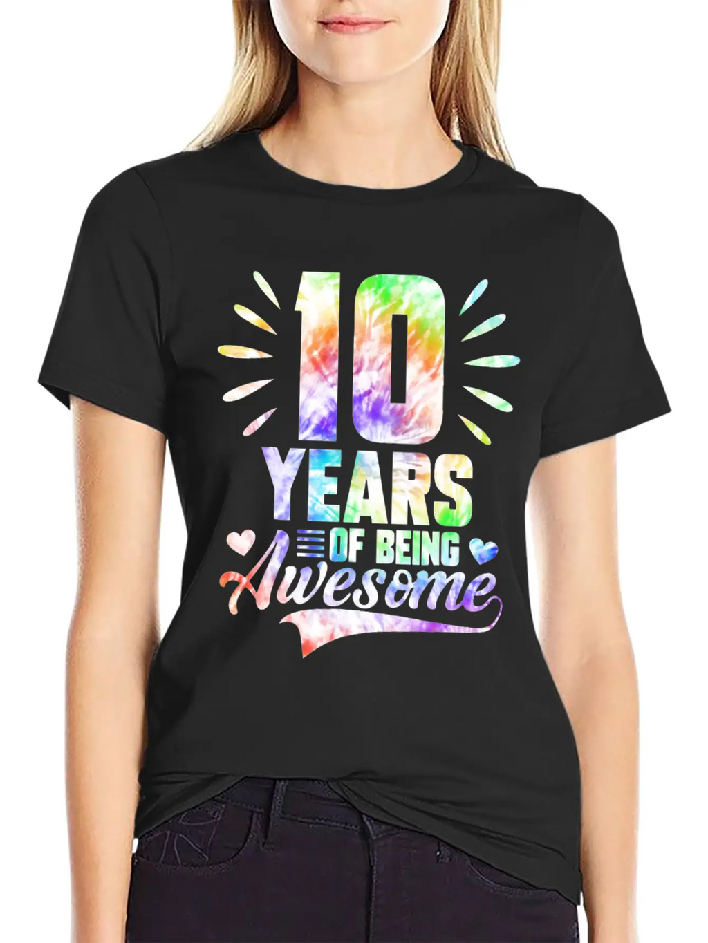 10 YEARS BEING AWESOME TIE DYE Essential Cotton Tee For Daily Outfits – Unisex Style