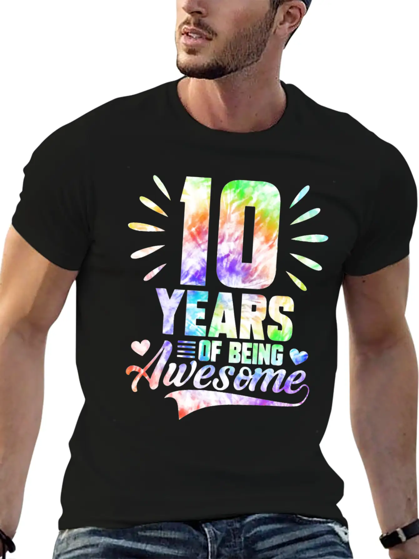 10 YEARS BEING AWESOME TIE DYE Essential Cotton Tee For Daily Outfits – Unisex Style