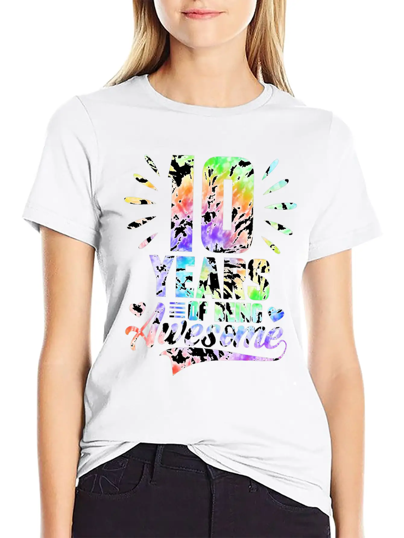 10 YEARS BEING AWESOME TIE DYE Essential Cotton Tee For Daily Outfits – Unisex Style